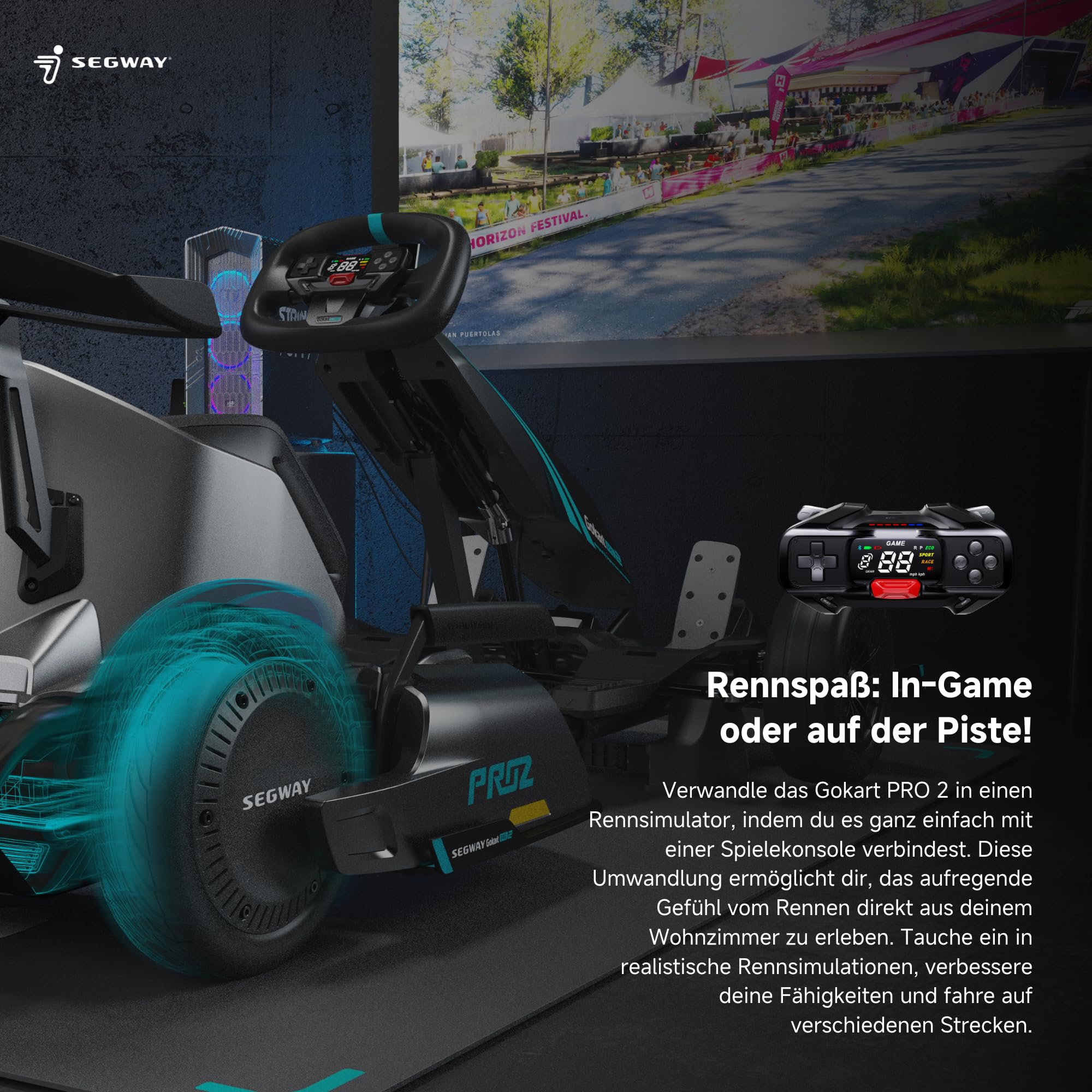 Segway Gokart PRO 2 – Veicolo Elettrico 3 in 1, 4800 W, Velocità fino a 43 km/h, Design Nero/Blu, per Adulti e Ragazzi