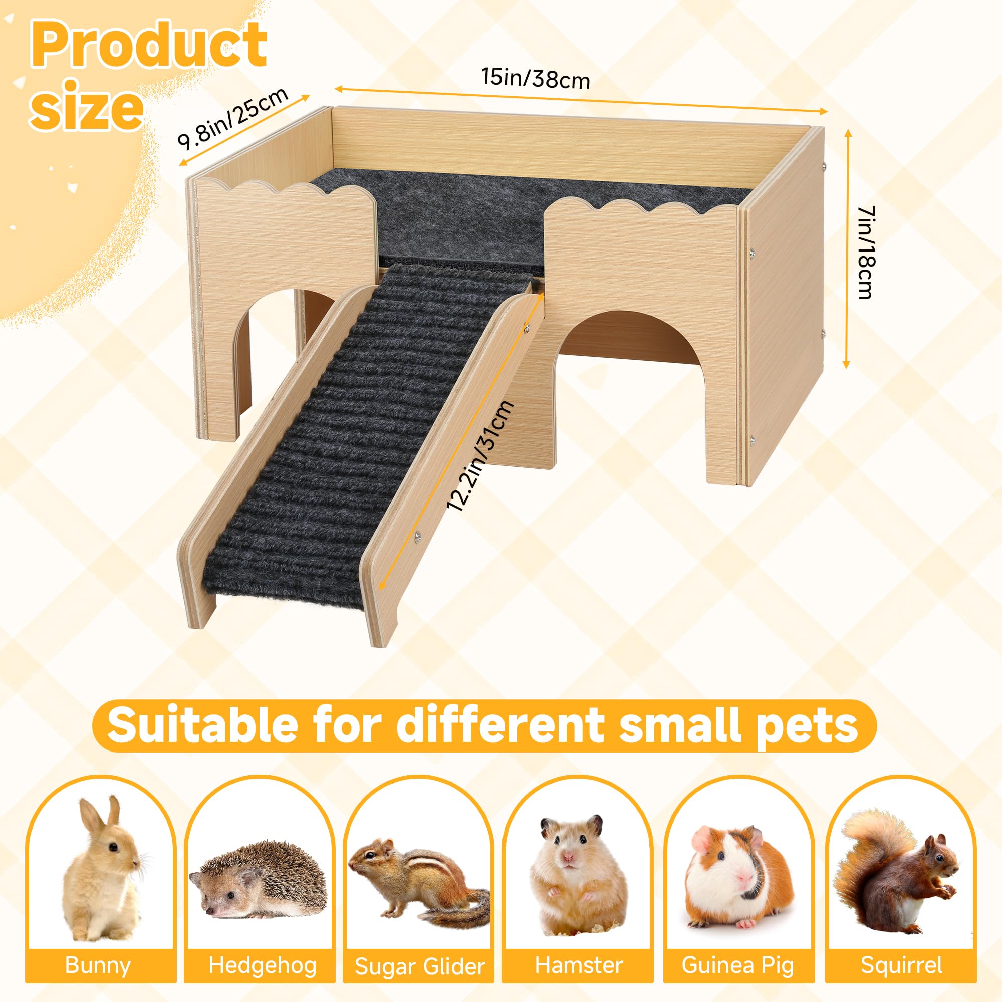 Meerschweinchen-Schloss, großes Meerschweinchen-Versteck aus Holz, Kleintier-Hütte mit Treppe, abnehmbare Verstecke für Hamster, Hasen, Chinchillas, Spielverstecken (grau)