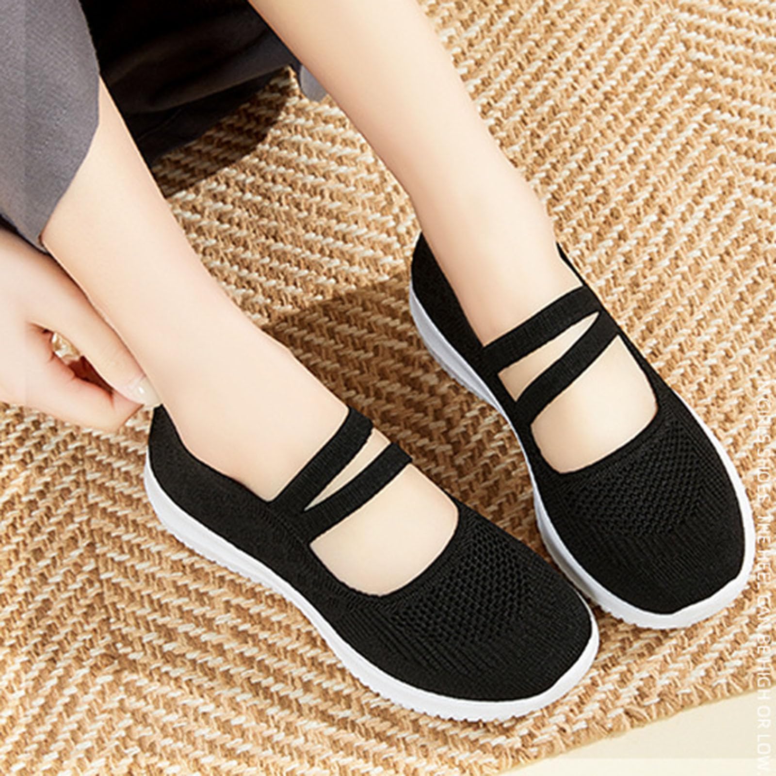 Generisch Mesh Ballerinas Damen Comfort Weite H - Faltbare Strick-Damen Für Elegant Lässig Arbeit Büro Breite Ballerinas Für Breite Crossover Riemendesign Mit Fußgewölbeunterstützung BequeSchuhe