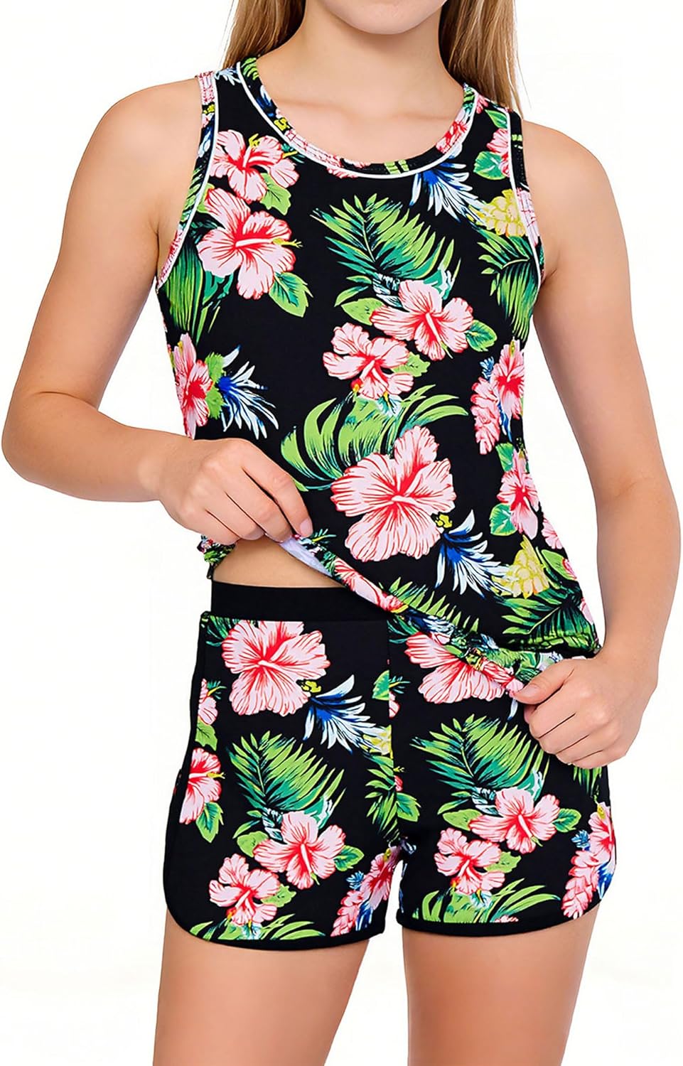 Enlifety 8-18T Girls 3 Piece Tankini Swimsuit Racerback Bathing Suit with Shorts & Briefs