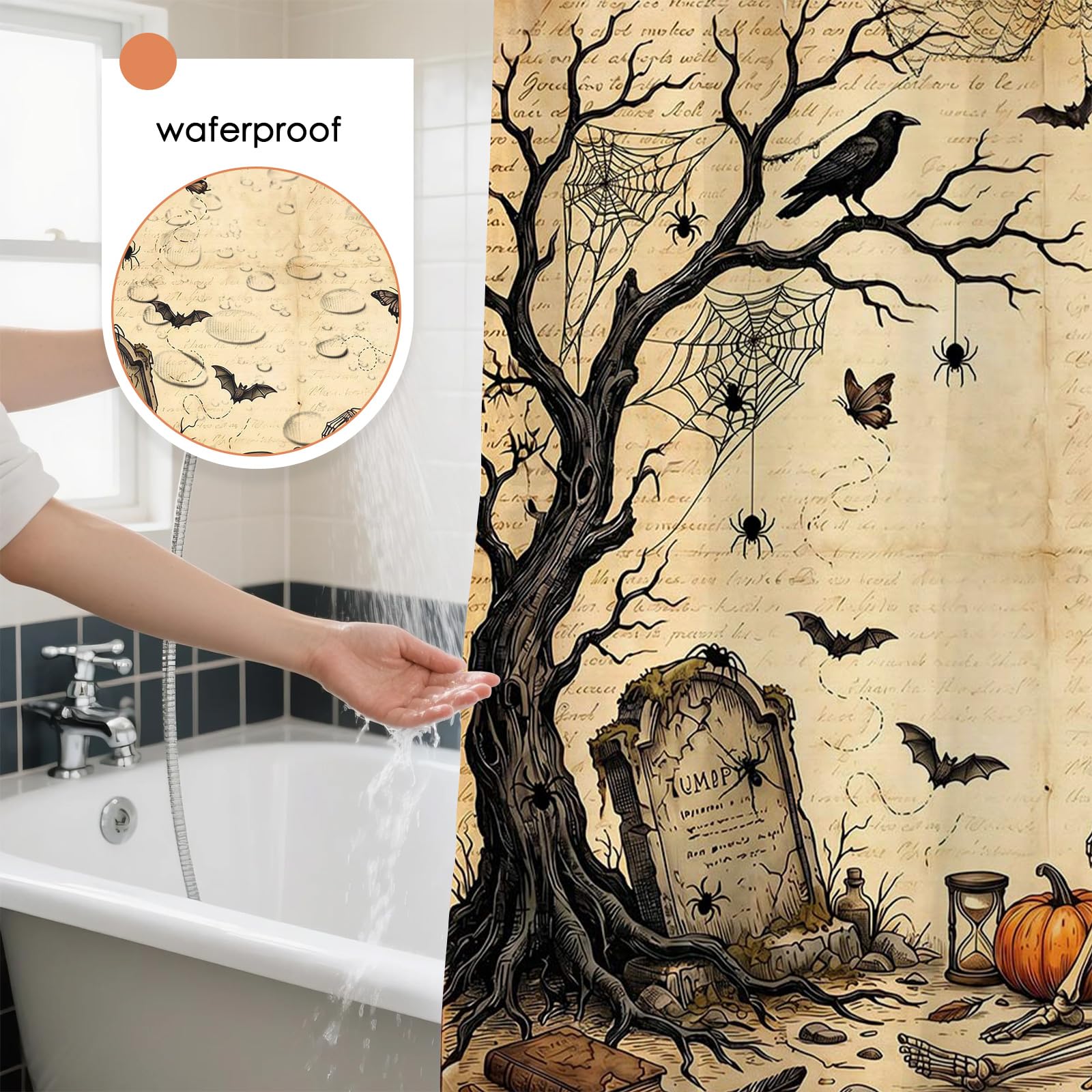 Mocsicka Vintage Halloween Shower Curtain Skull Shower Curtain ...