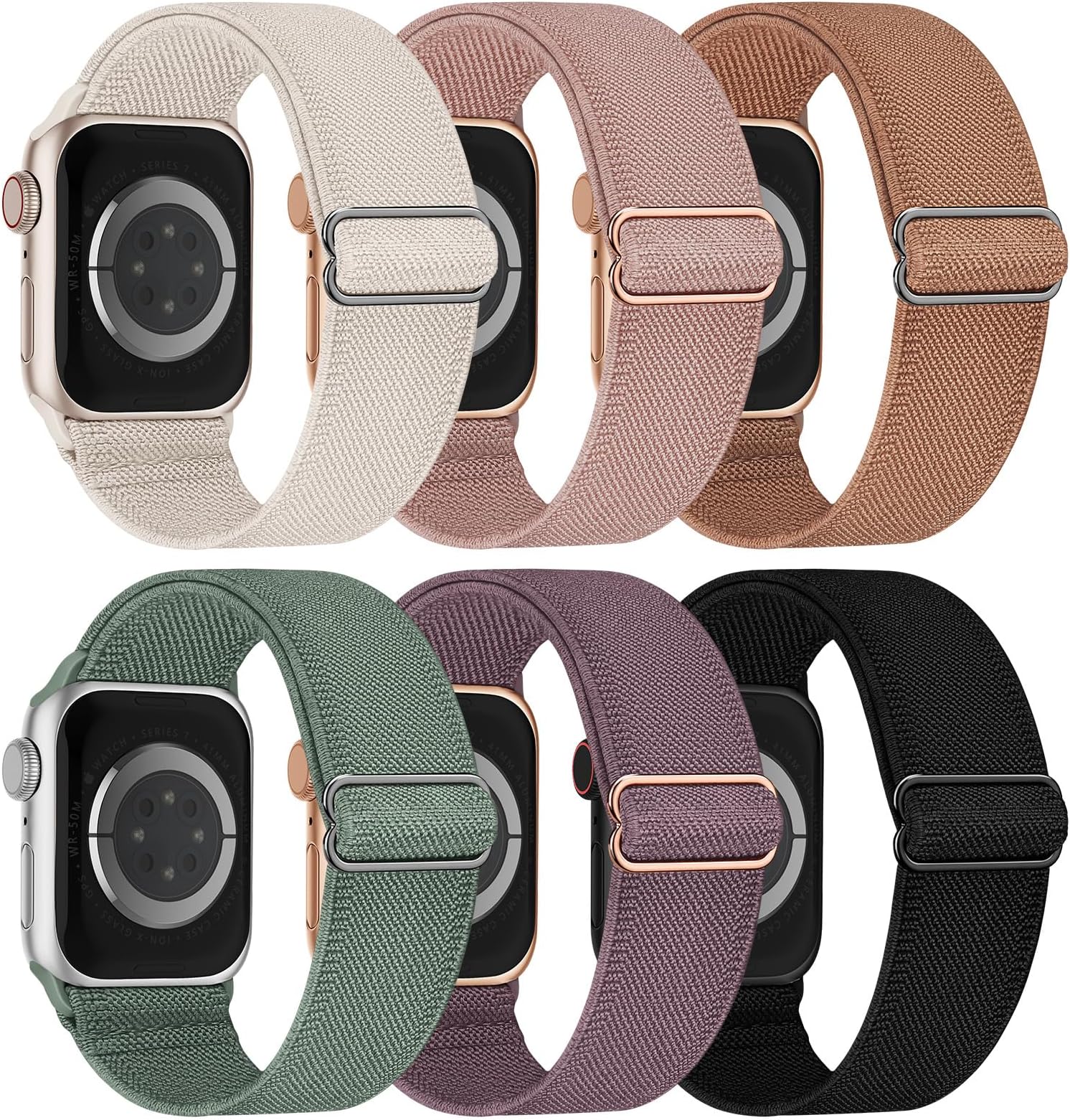 RecoppaStretchy Nylon Solo Loop 6-Pack Compatible with Apple Watch Bands 38mm 40mm 41mm 42mm 44mm 45mm 49mm, Nylon Sport Elastic Wristbands Strap Women Men for iWatch Series 9 8 7 6 5 4 3 2 SE Ultra 2 Ultra