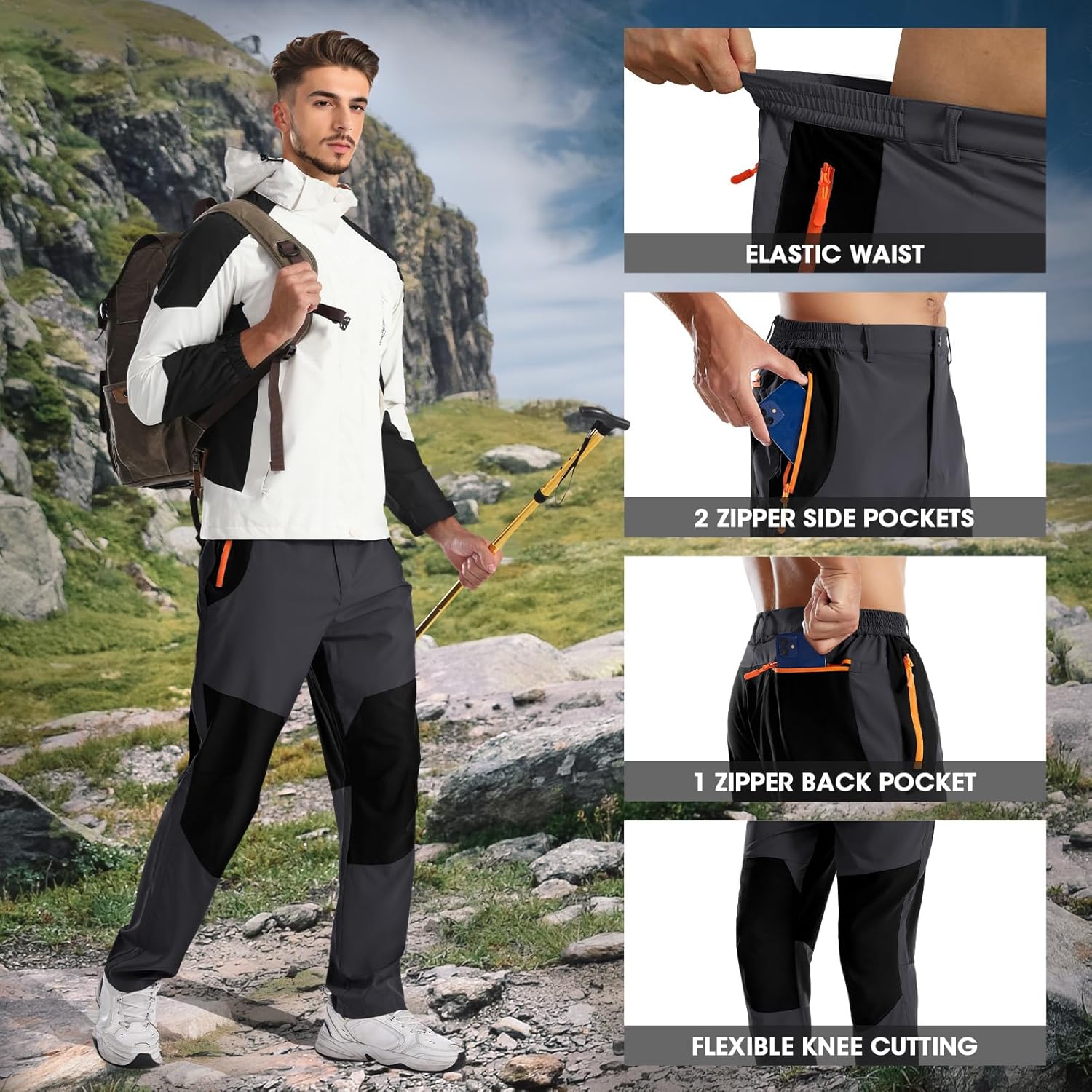 Men Hiking Work Pants Water Resistant Lightweight Joggers Cargo Tactical Pants for Outdoor Fishing Climbing