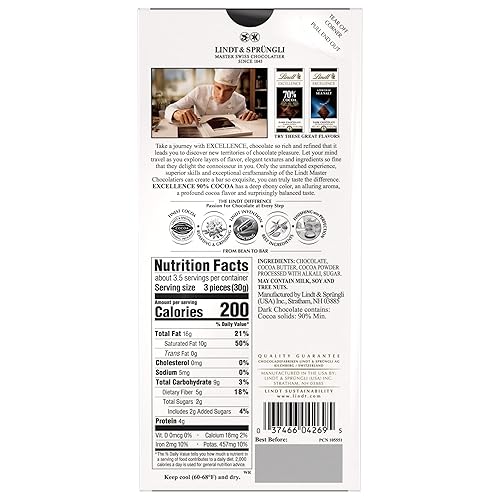 Vista 3 de Lindt EXCELLENCE 90% Cocoa Dark Chocolate Bar, Dark Chocolate Candy, 3.5 oz. (12 Pack)