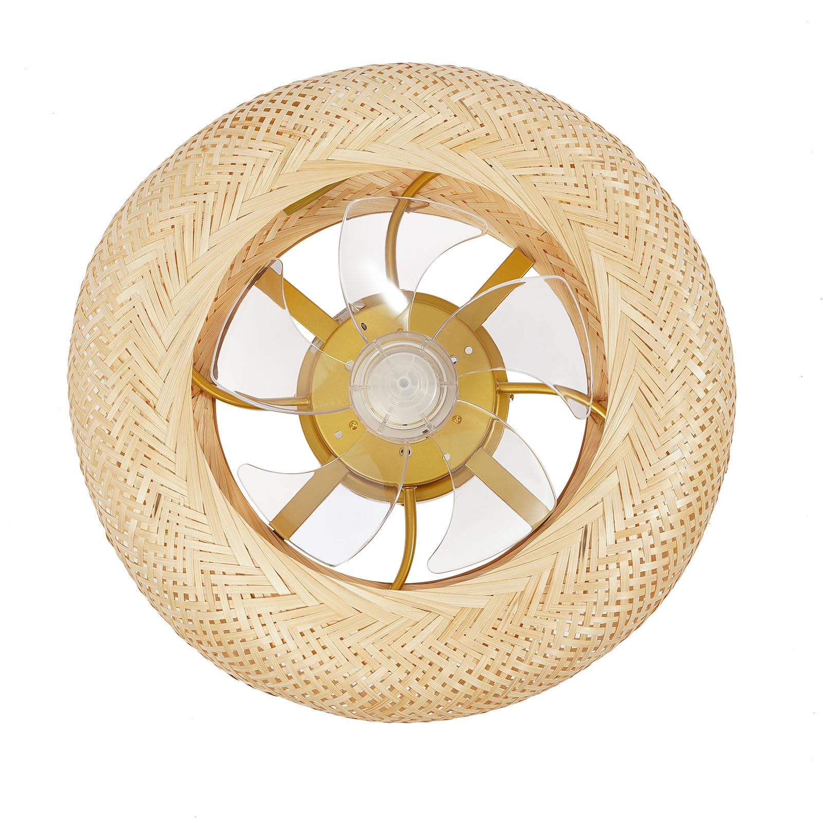 Ventilador de techo E27 vintage de ratán y bambú, silencioso, reversible, 6 niveles de velocidad, iluminación, estilo bohemio