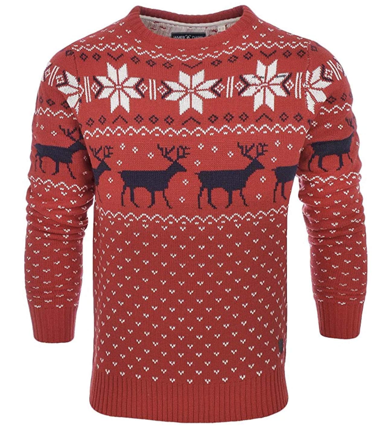 James Derby Mens Christmas Jumper Xmas/Reindeer Stag Nordic Stag Festive Christmas Xmas Jumper (Red, XL)