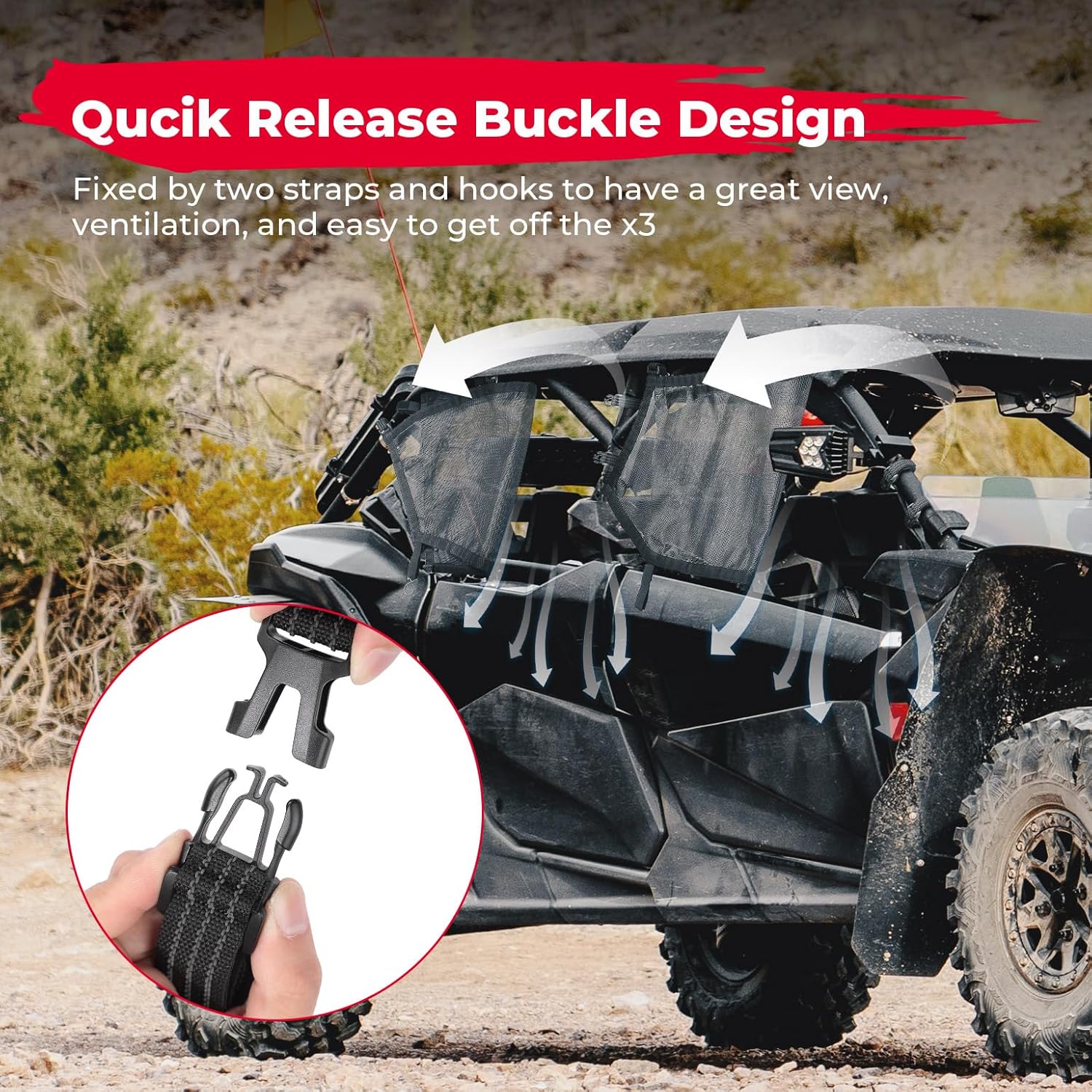 KEMIMOTO X3 Max Window Nets Compatible with Can-Am Maverick X3 Max 4-Door 2017-2025 Upper Door Side Windscreen Mesh Protective Dust Durable UTV Accessories