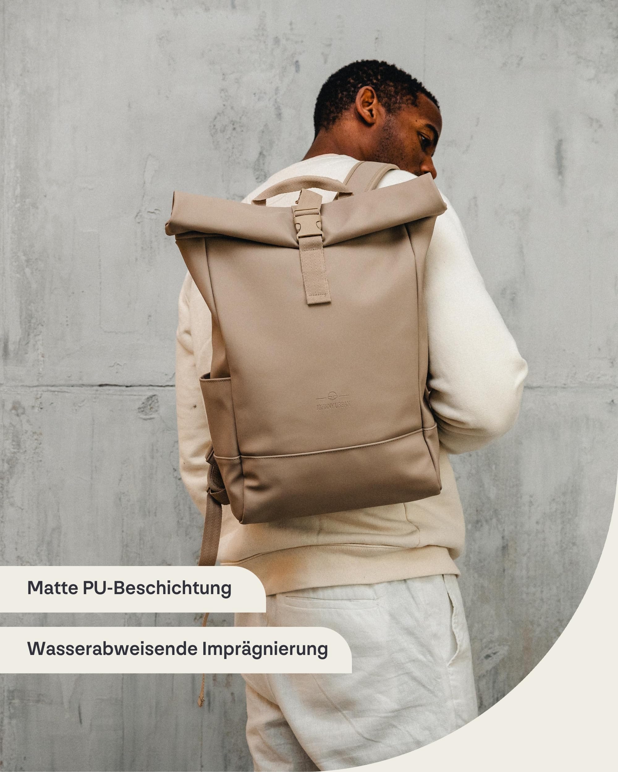 Johnny Urban Rucksack Damen & Herren - Harvey Medium - Rolltop Mit Laptopfach für Uni Business City - 15L - Matte PU Beschichtung - Wasserabweisend