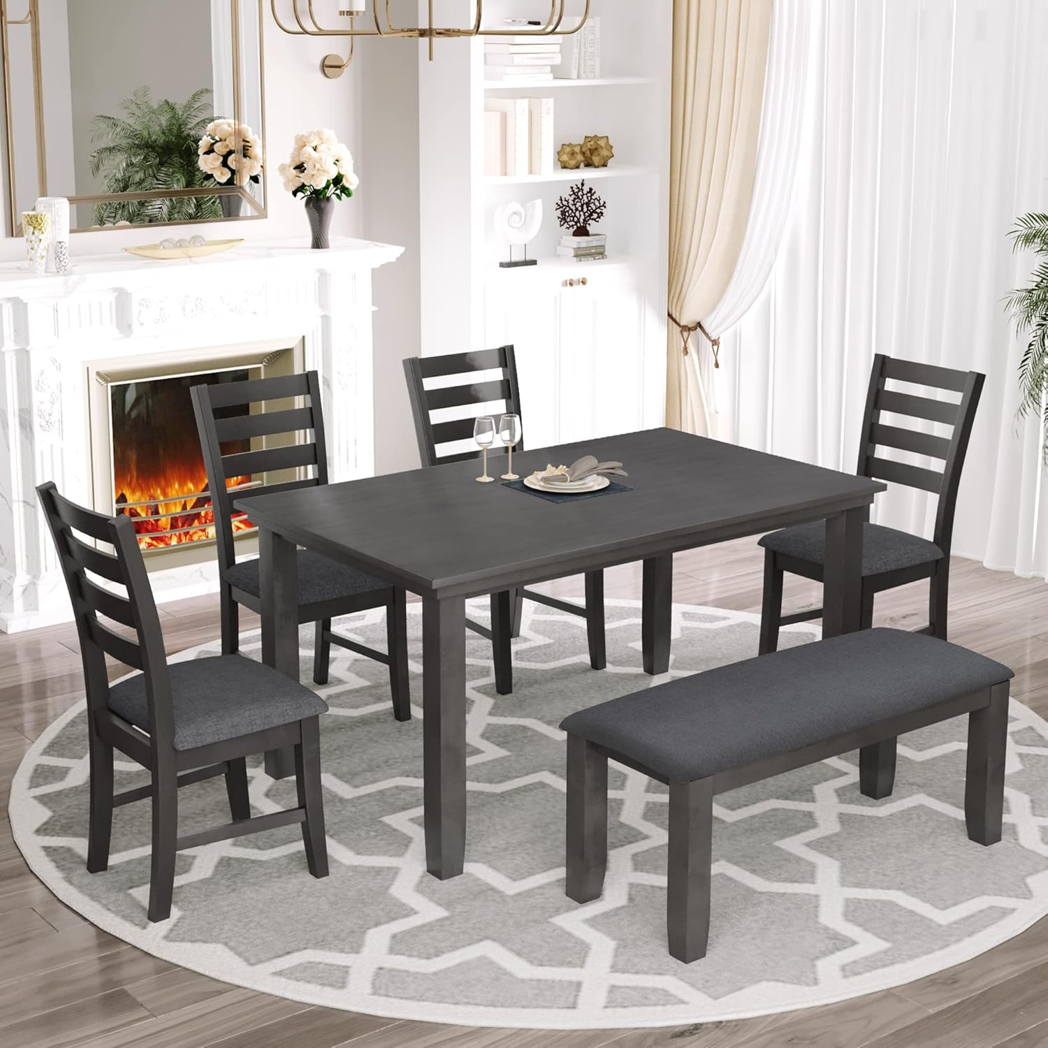 Amazon.com - LUMISOL 6 Piece Dining Room Table Set with Bench and Chairs, Counter Height Kitchen ...
