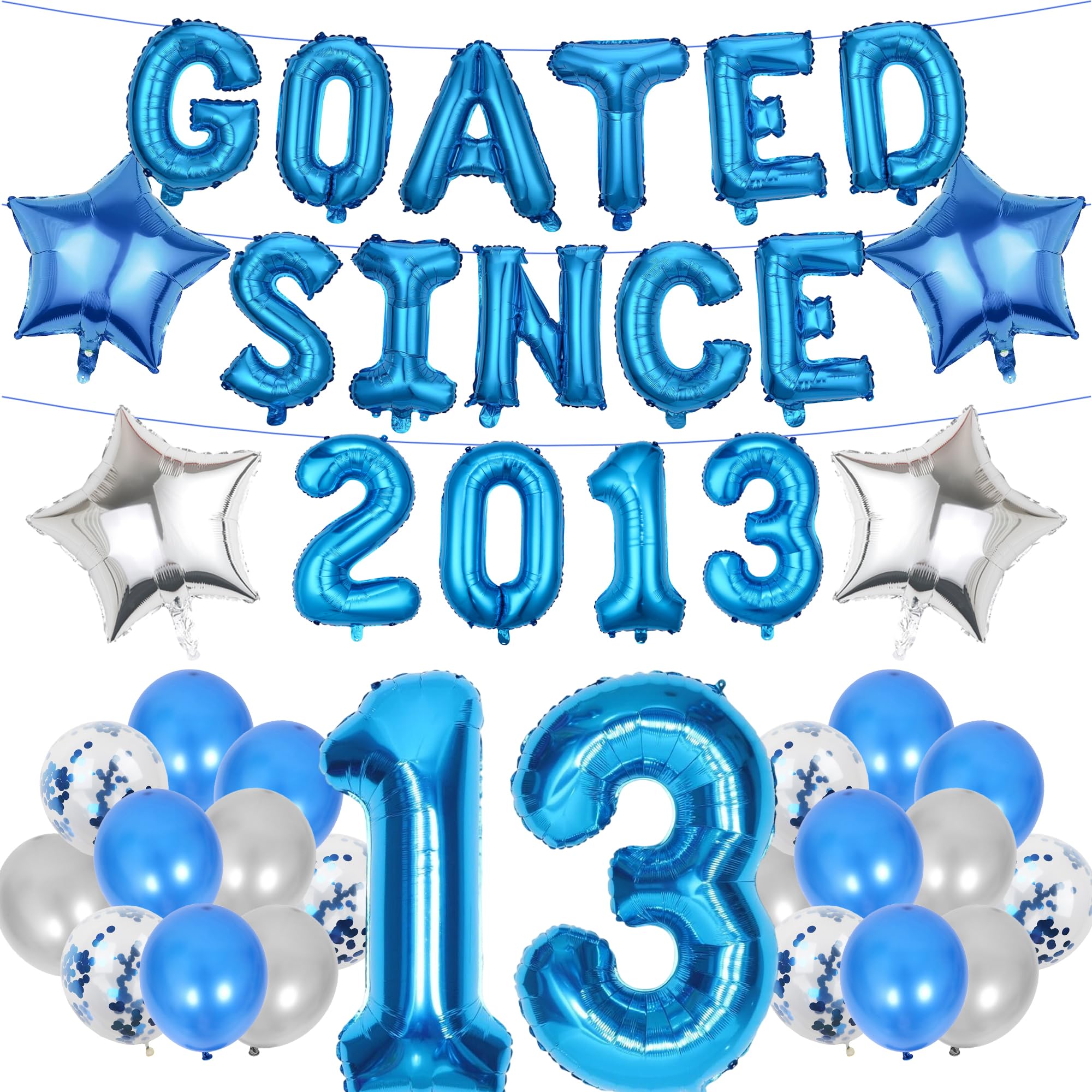 13th Birthday Decorations Boys Banners - 41 Pcs Blue Sliver GOATED SINCE 2013 Banner Decoration Star Number 13 Foil Balloon Confetti Balloons Set for 13 Years Old Boy Party Decor Supplies