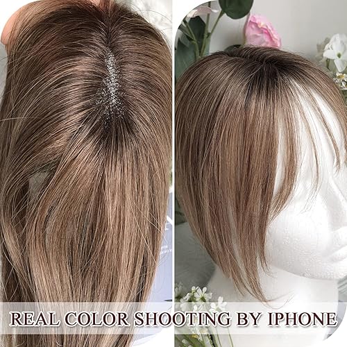 Miniatura 3 de UDU Toppers para el cabello para mujer, adornos de cabello humano real para mujeres con cabello adelgazante, color marrón degradado, piés con