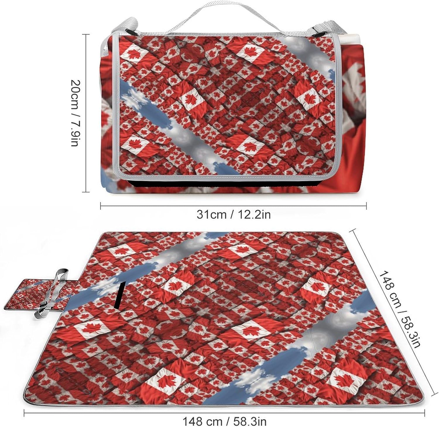 Square Picnic Mat,Canadian Flag Portable Picnic Blanket,Beach Mat,Picnic Blanket for Family Outdoor Camping Party, 58.3x58.3, Style