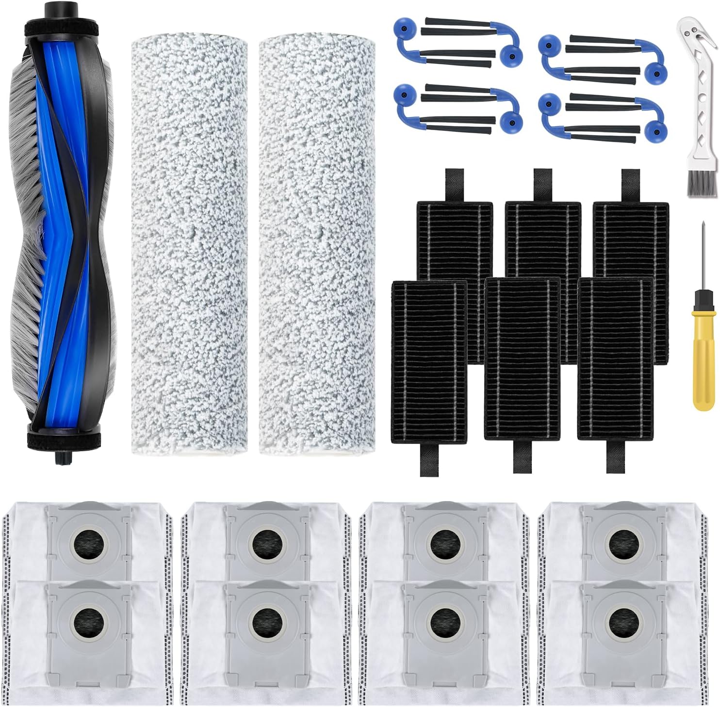 Replacement Parts Compatible with Ecovacs Deebot X9 Pro Omni/X9 Pro Robot Vacuum Cleaner,Parts Include 1 Main Brush,2 Roller Mop Pads,6 Hepa Filters,8 Side Brush, 8 Dust Bags