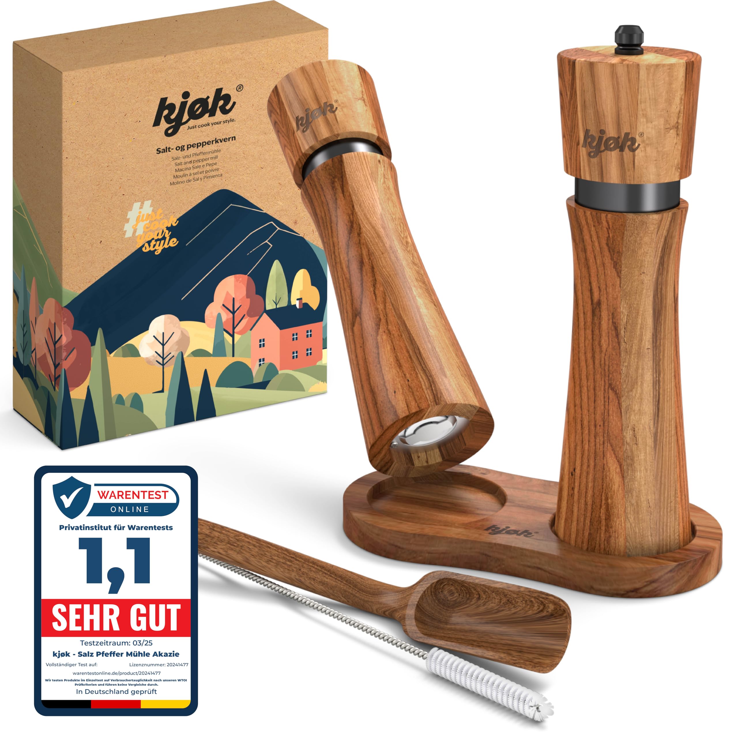 Moulin à Sel Et Poivre En Bois D'acacia Kjøk - Mécanisme Céramique Réglable Avec Accessoires