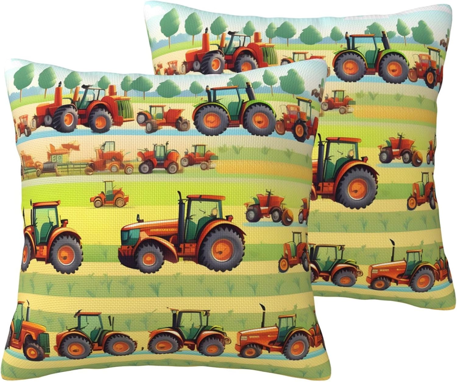 Tractor Farming Imitation Linen Pillowcase -2 Sets, Fashionable Home Decoration, Used for Sofas, Gardens, beds