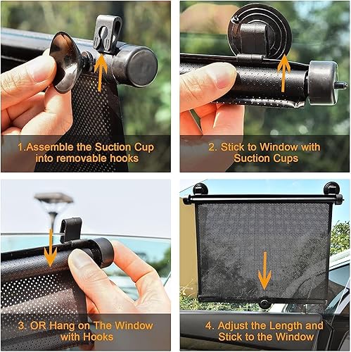 Miniatura 5 de YAADUO Parasol retráctil para automóvil para bebé, persianas enrollables retráctiles para ventanas laterales, deslumbramiento y calor dañinos para