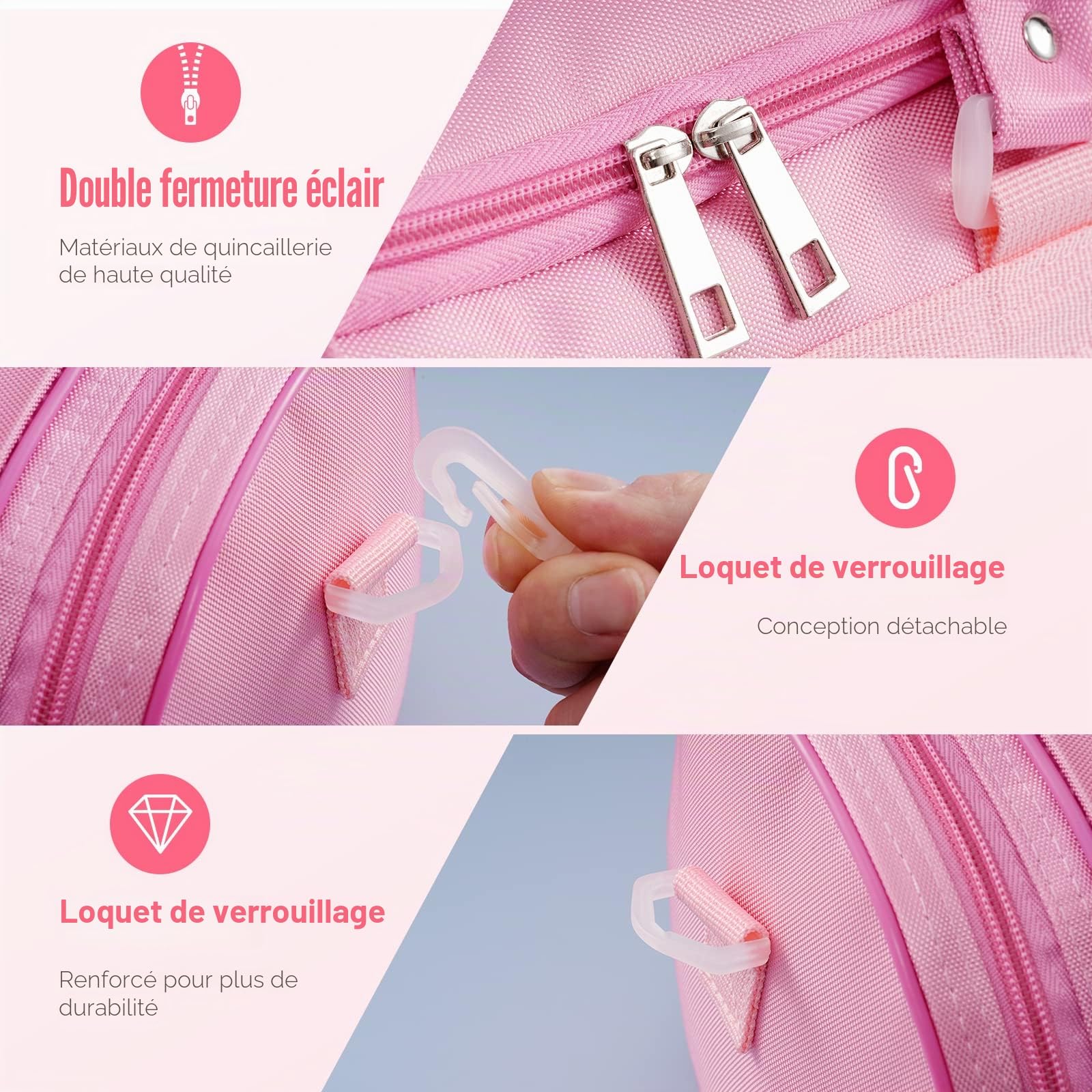 DoGeek Sac a Main Rose Cartable Dance Enfant Fille Brodé Chausson de Ballet Cartable Sac de Ballet