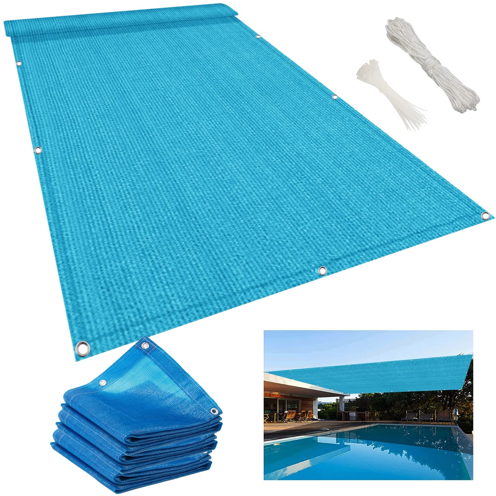 KLGFBDC 4x5m Garden Shade Sail HDPE 220g/m² Canopy Lightweight UV Protection Netting for Balcony Camping Terrace Pergola - Blue Sunshade Awning