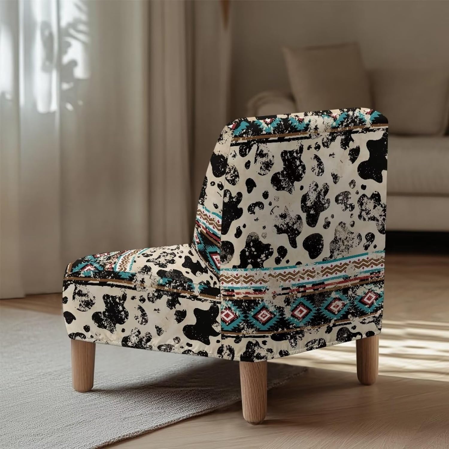 ZOUTAIRONG Milk Cow Print Slipper Chair Covers Armless Accent Chair Cover Aztec Home Decor Slipcovers Removable Western Couch Cover Small No Arms Sofa Cover