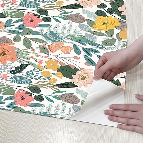 Miniatura 5 de HueBurst Papel tapiz floral oscuro para despegar y pegar, papel tapiz vintage para sala de estar, 17.3 x 118 pulgadas, papel tapiz floral de crayón