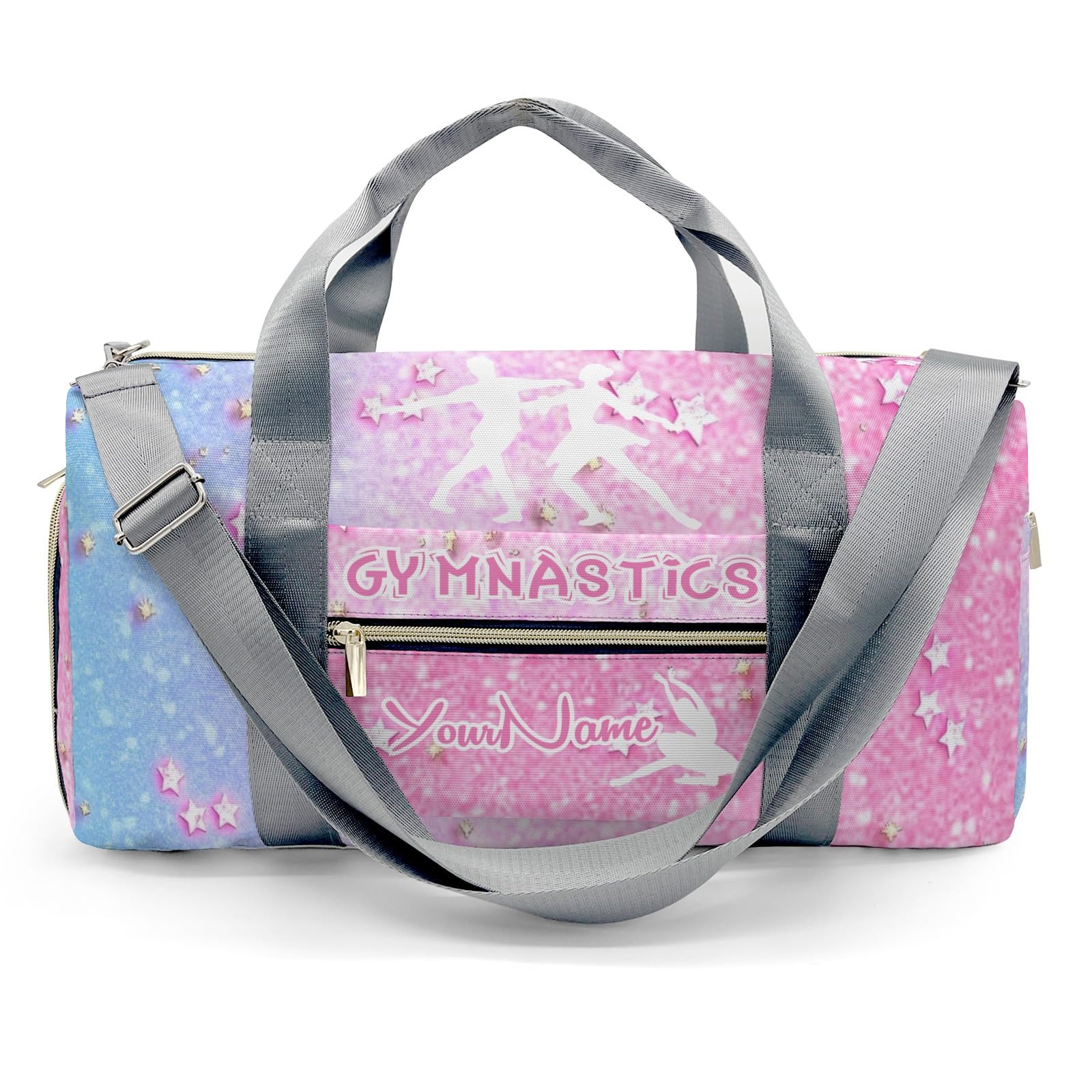 XOZOTY Custom Gymnastics Pink Blue Star Duffel Bag with Name Child Kids Gym Bags Adjustable Shoulder Strap Travel Bag for Boys Girls Teens