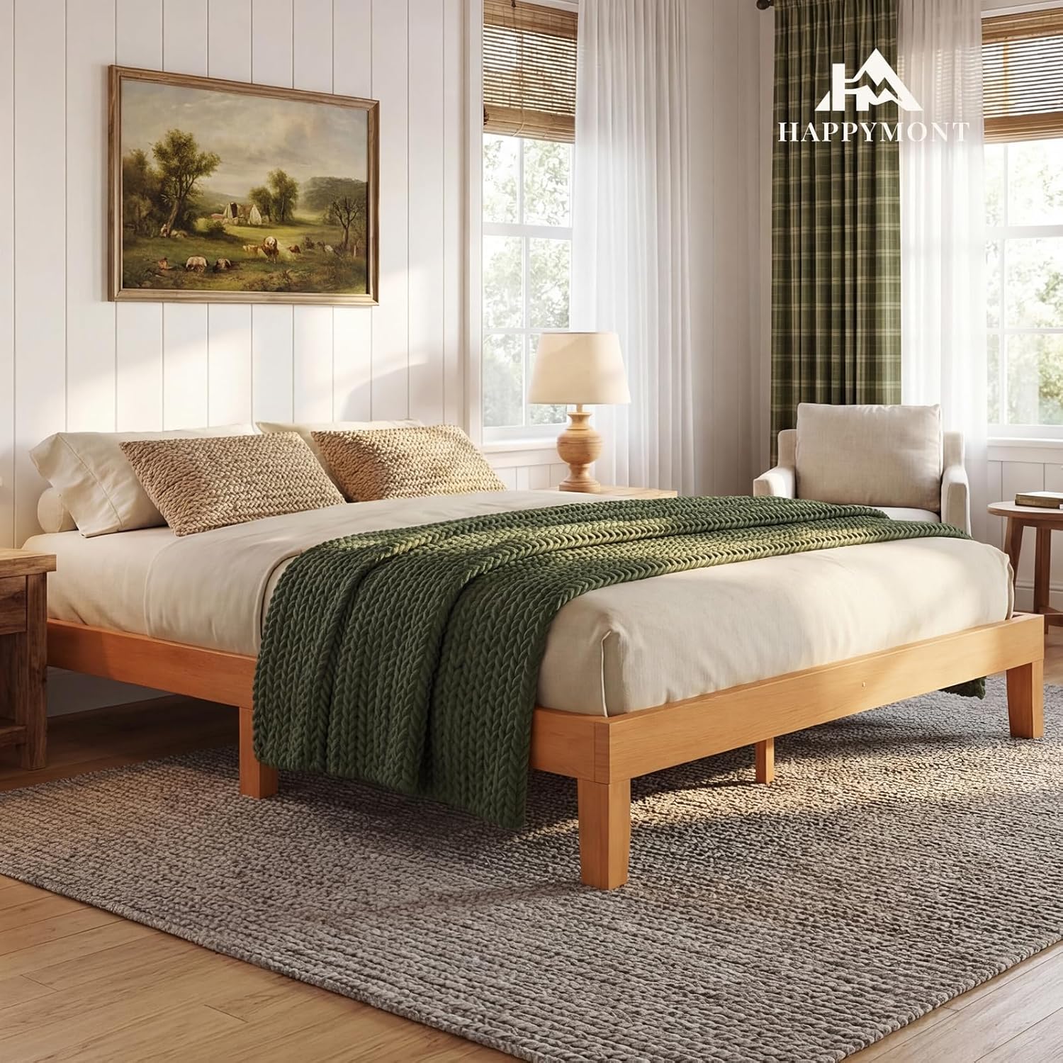 Bed Frame, 12 Inch Solid Pine Wood Platform Bed Frames for King Mattress, Includes Wood Slats Support, No Box Spring Needed, Easy Assembly, Pine