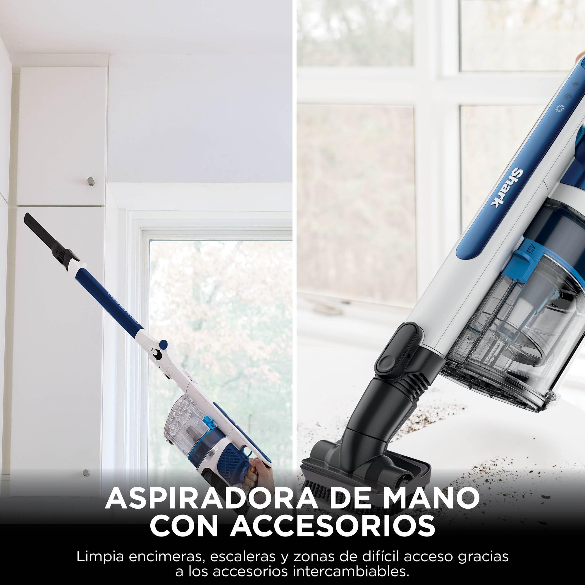 Shark PowerPro Aspiradora sin cable con hasta 50 min de autonomía, FloorDetect, Anti Hair Wrap y Anti-Allergen Complete Seal, ligera y flexible, modo manual y depósito XL, azul metalizado, IZ380EU