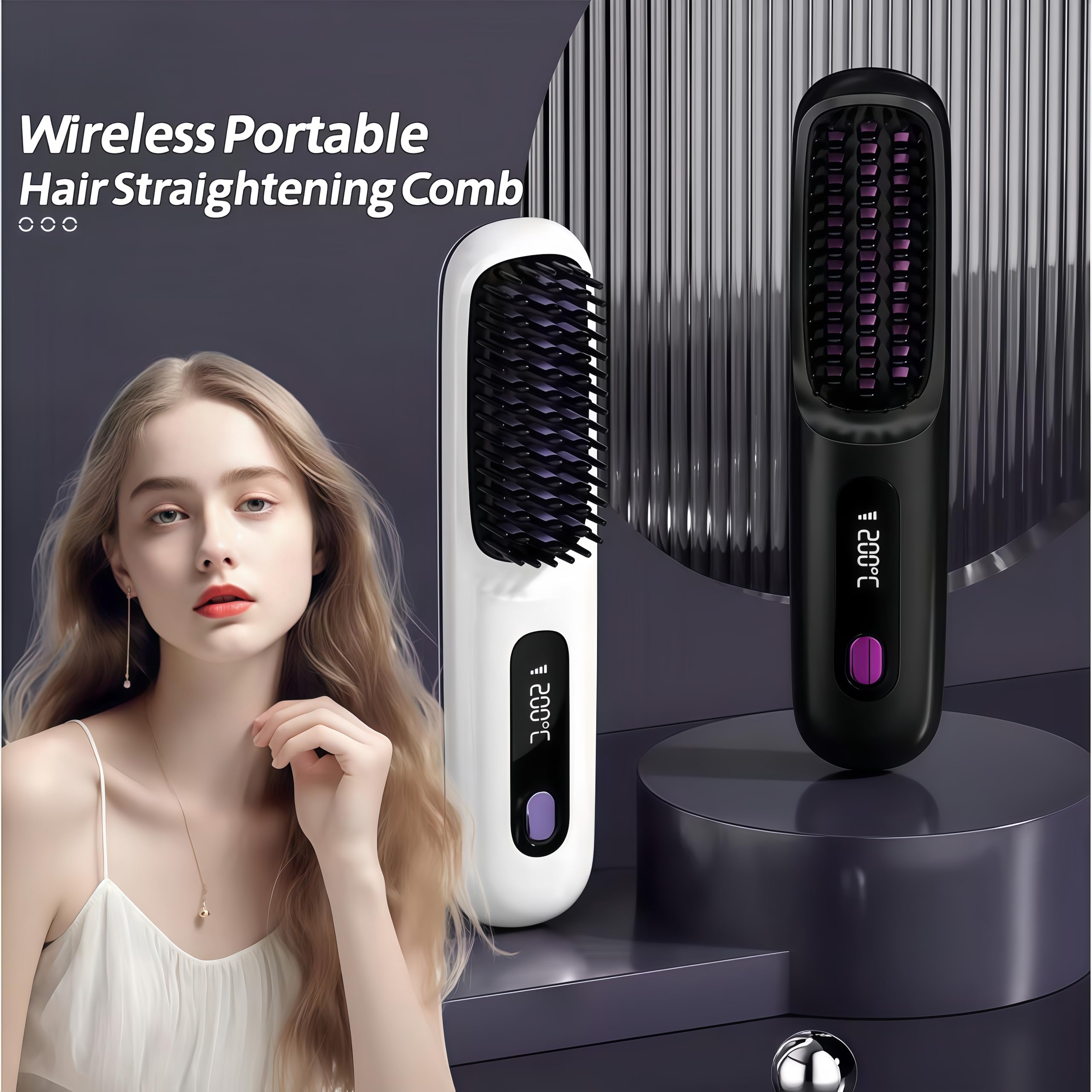 Zegla Control Pro Stylingbürste– Tragbare Glättbürste für schnelles, Präzises Styling, 3 Temperaturstufen, Ionen-Technik, Lang Anhaltendes Volumen, Tragbares Design,heated Hair Brush