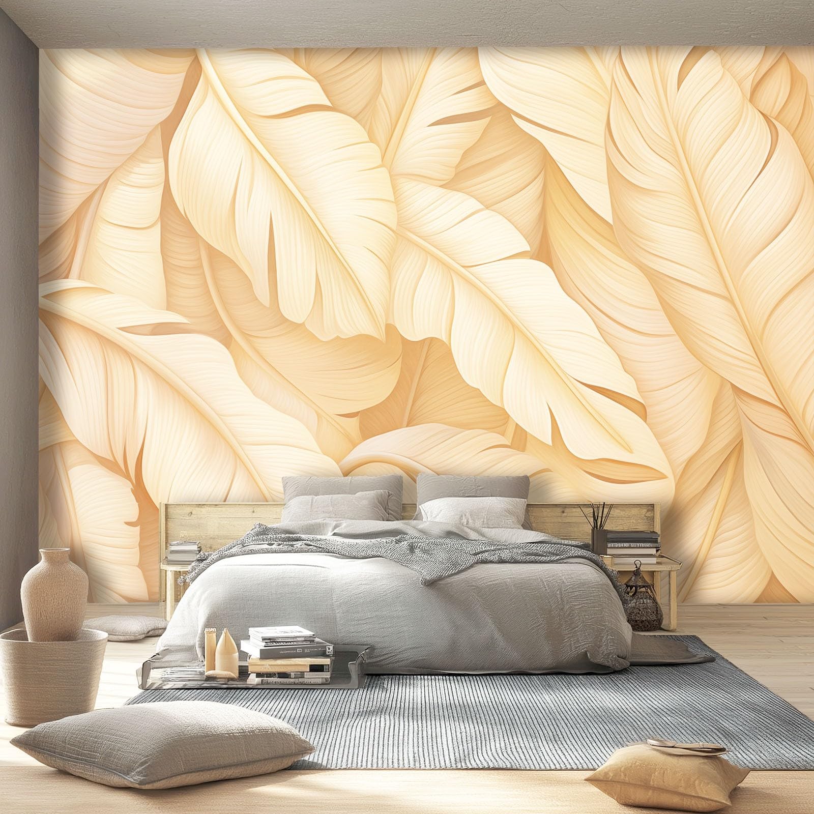 Carta Da Parati 250 x 175 cm Carta Da Parati Per Camera - Semplice Foglia di banano Astratto Texture Progettazione del modello - Albicocca Bianco Da Letto Parete Non Tessuto Stampa Decorazione Murale
