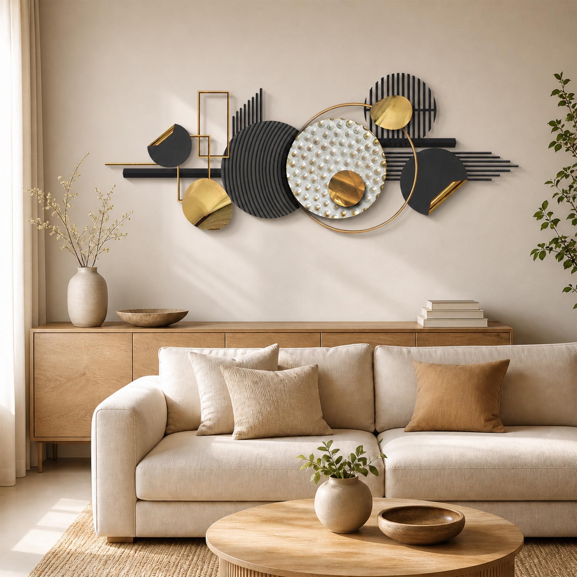 Blissio 3D Groß Wanddeko Wohnzimmer – Flexibel Aufhängbar | 150×60cm,mit Montagezubehör,für Sofa Hintergrundwand,Eingangsbereich Wanddeko Metall