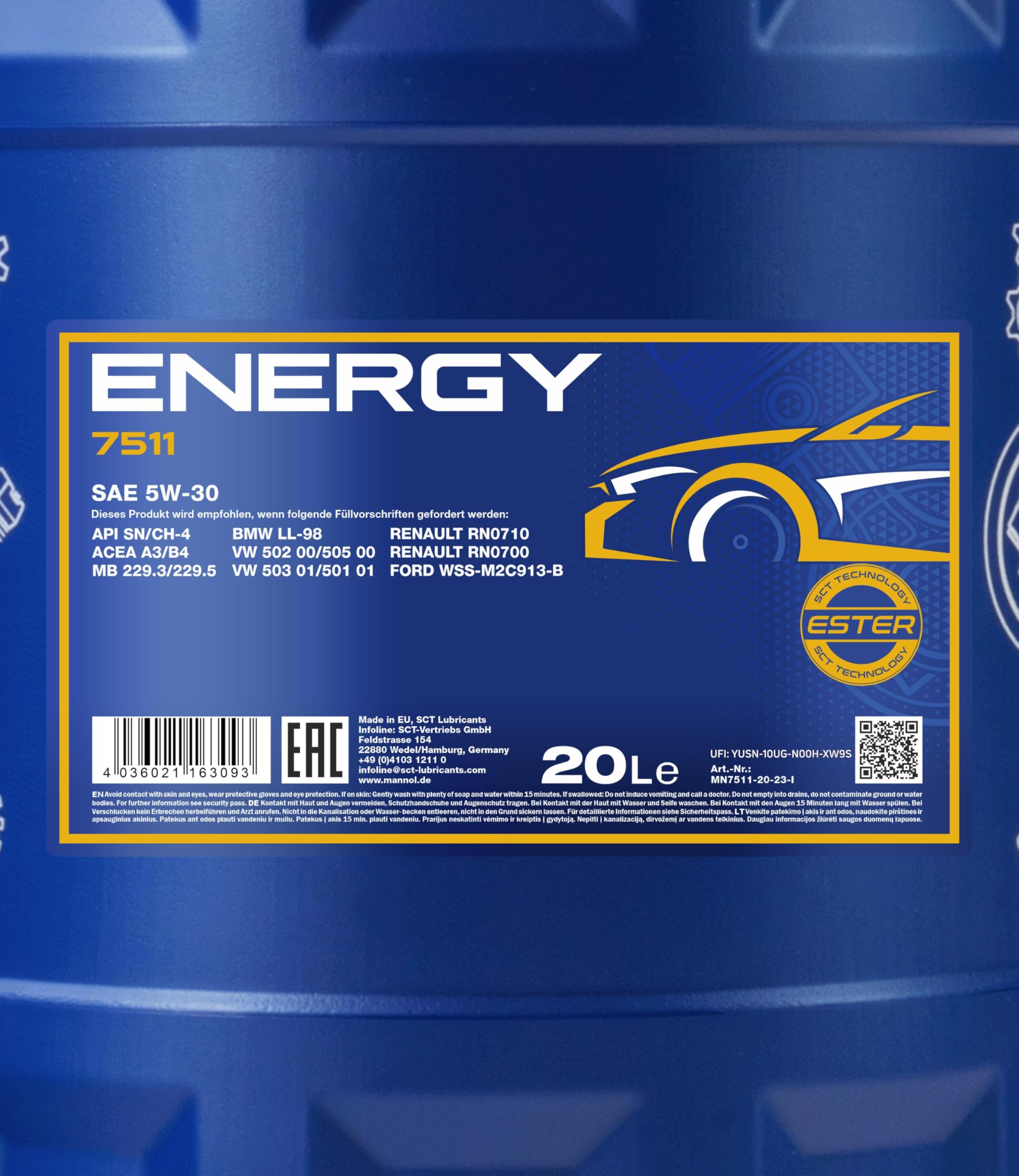 60L Motoröl MANNOL Energy 5W-30 12x Motor Flush ADDITIV