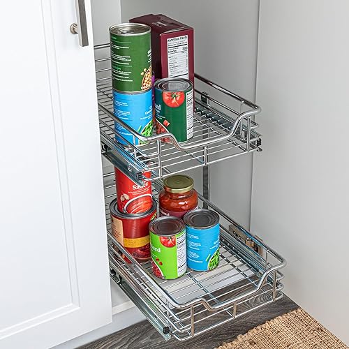 Vista 141 de Household Essentials Glidez - Organizador multiusos de acero cromado extraíble y deslizante para utensilios de cocina y utensilios para hornear