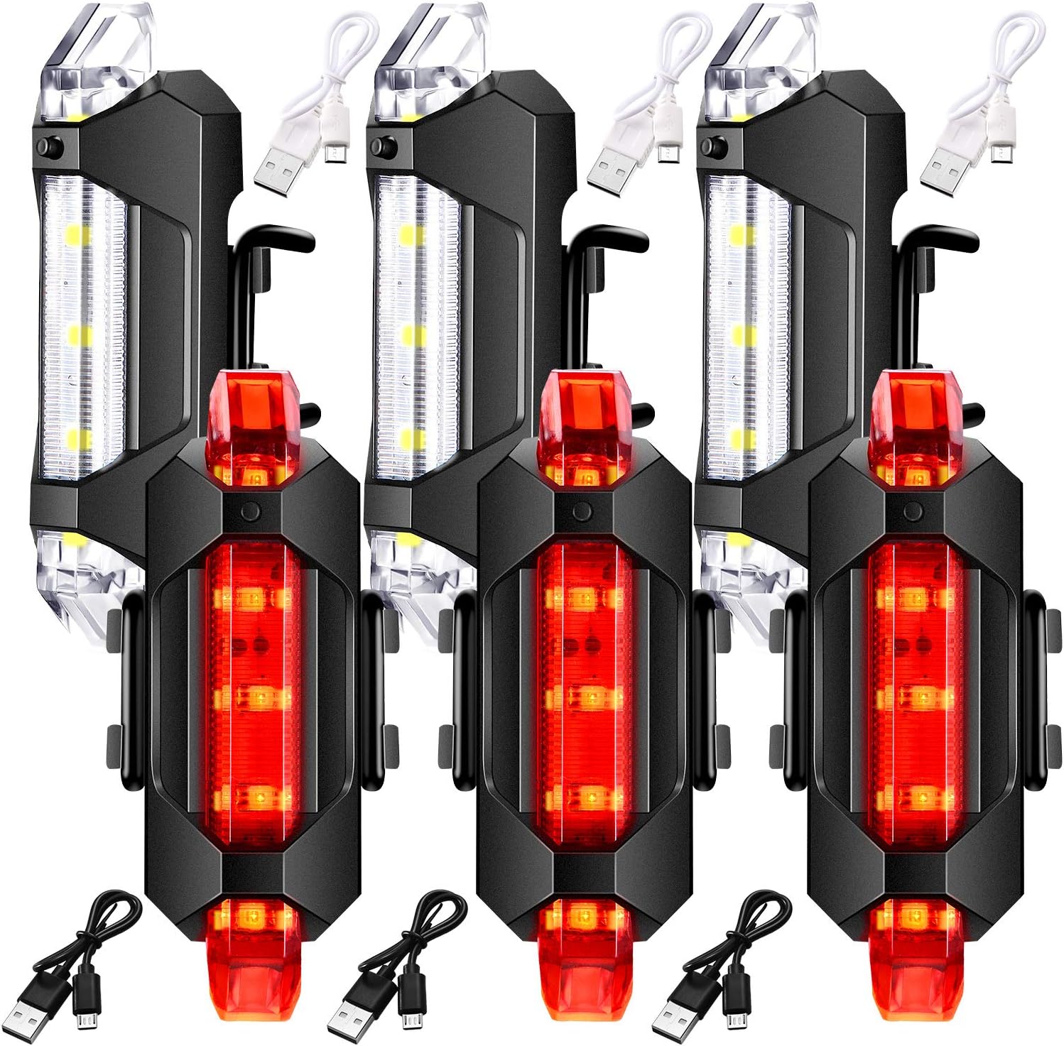 Mudder 6 Pieces Front and Rear Bicycle Light USB Rechargeable Bike Light Waterproof Cycling Headlight and Taillight Flashing Safety Bike Light for City Mountain Bike