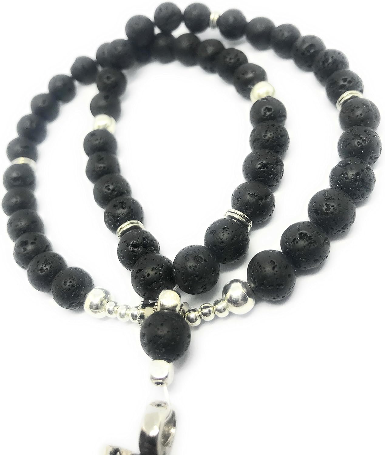Holy death’s black lava rocks short lenght necklace. Collar corto de la Santa muerte con piedras de lava. - Image 6