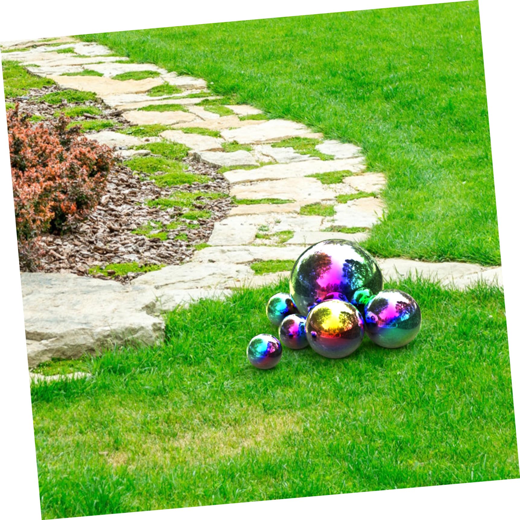 Cabilock 6 Stücke Edelstahl Gartenkugel Metallkugeln Deko Garten Spiegelkugel Hohlkugel Metall Dekokugel Gartendeko Edelstahlkugeln Teichkugeln für Rasen Garten Metall Ball Deko Bunt