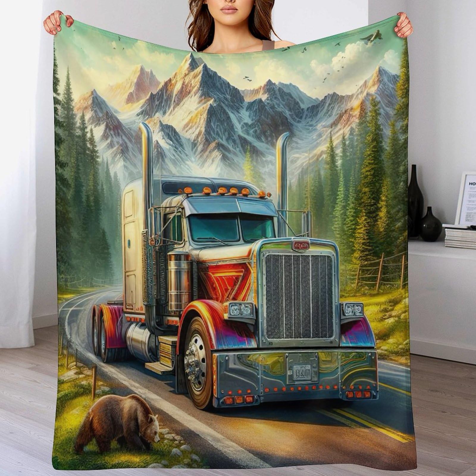Plaid douillet camion flanelle thermique couverture douce et légère de 130x150cm