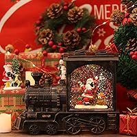 Vista 2 de GenSwin Linterna de Globo de Nieve Navideño Iluminada, Operada con Batería, Tren Musical de Papá Noel con LED de Agua Brillante con Temporizador
