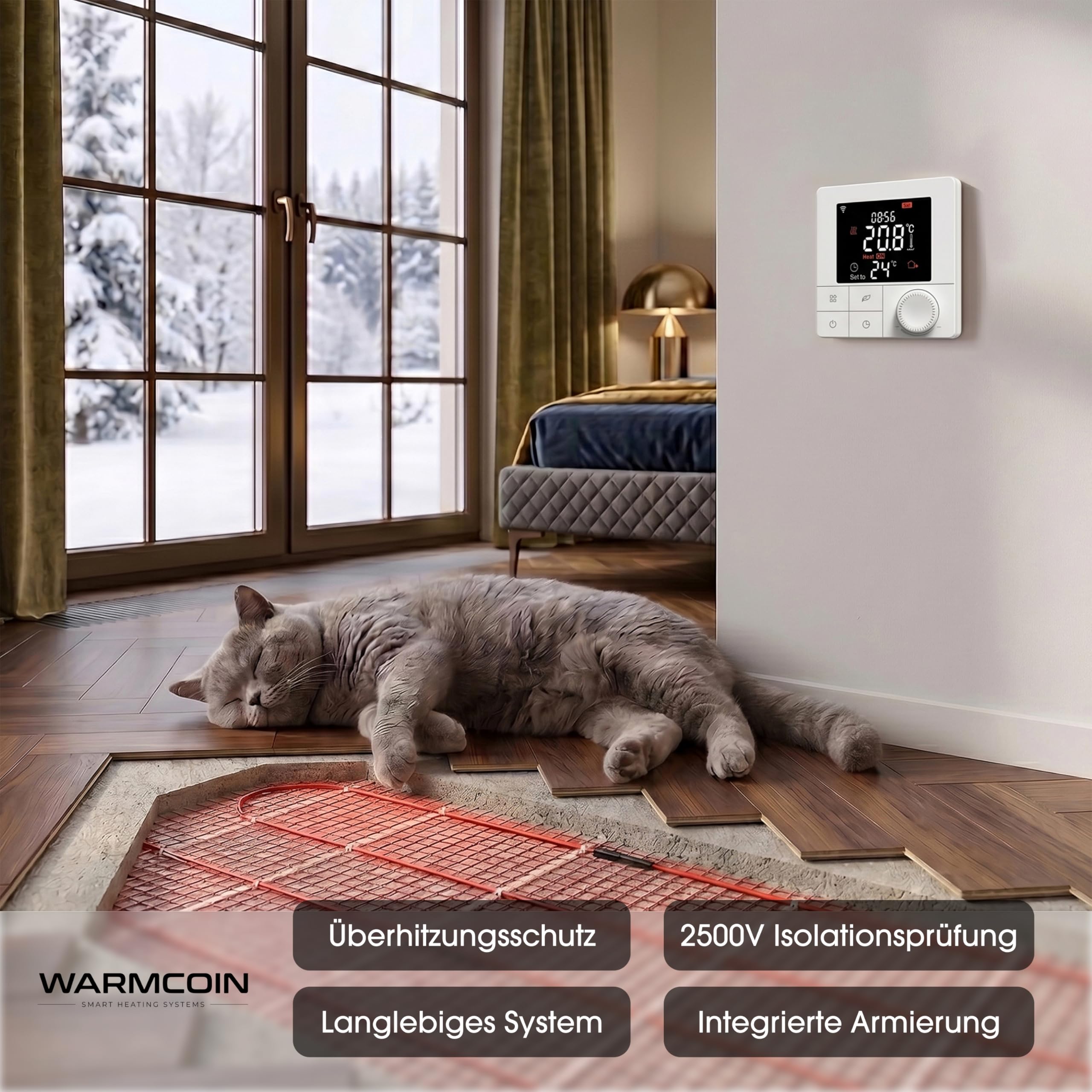 Elektrische Fußbodenheizung Paket 160 W/m² – Fliesen, Laminat & Vinyl – 1,5 m² – W40 WLAN-Thermostat mit komfortabler Temperatursteuerung – Smart Home