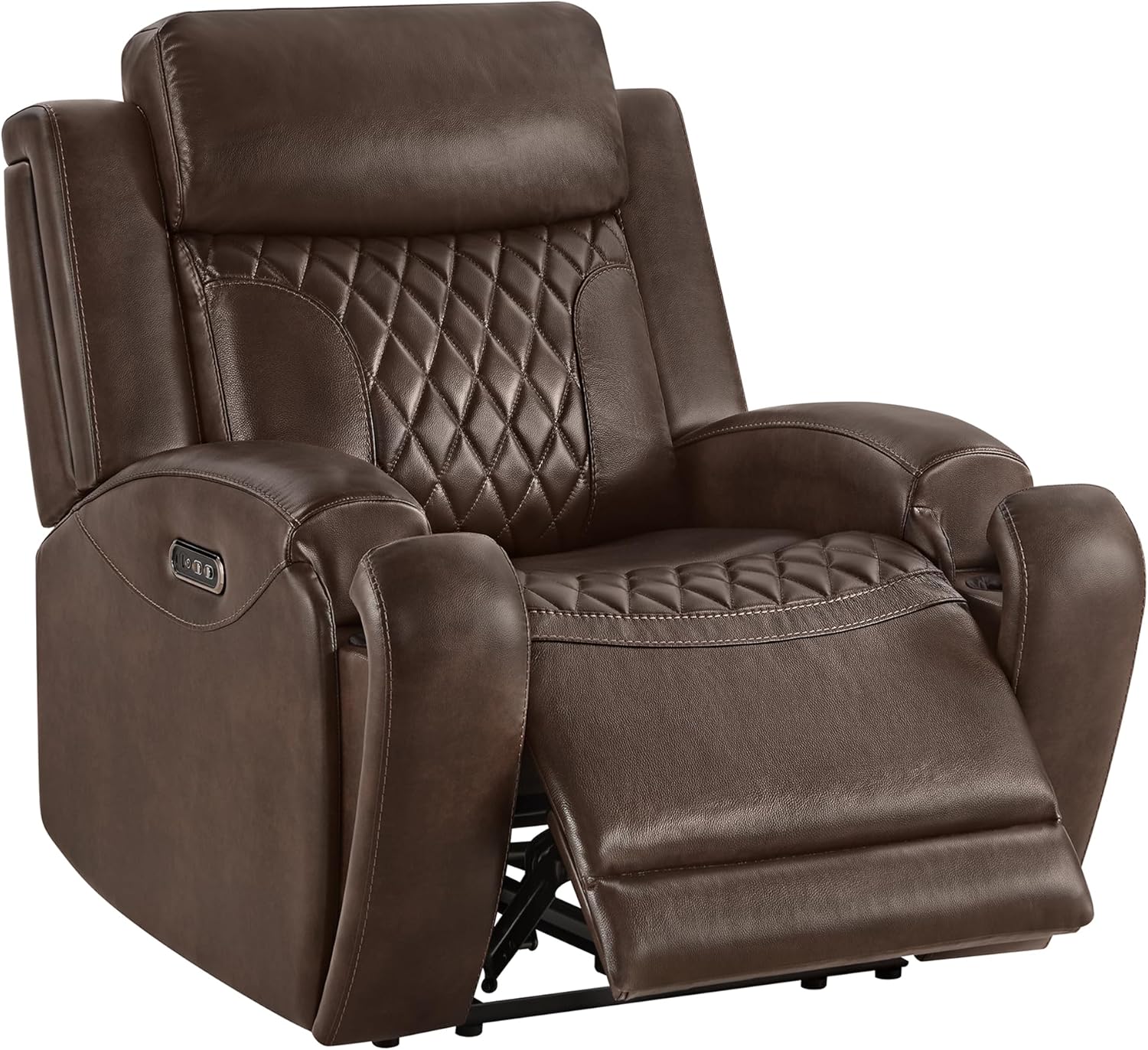 CHITA Genuine Leather Power Recliner Chair with Lay Flat, Adjustable Headrest, Cup Holders & USB/Type-C Ports - Brown Living Room Recliner