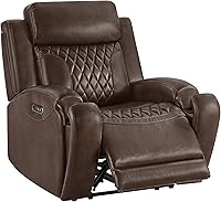 CHITA Genuine Leather Power Recliner Chair with Lay Flat, Adjustable Headrest, Cup Holders & USB/Type-C Ports - Brown Living Room Recliner