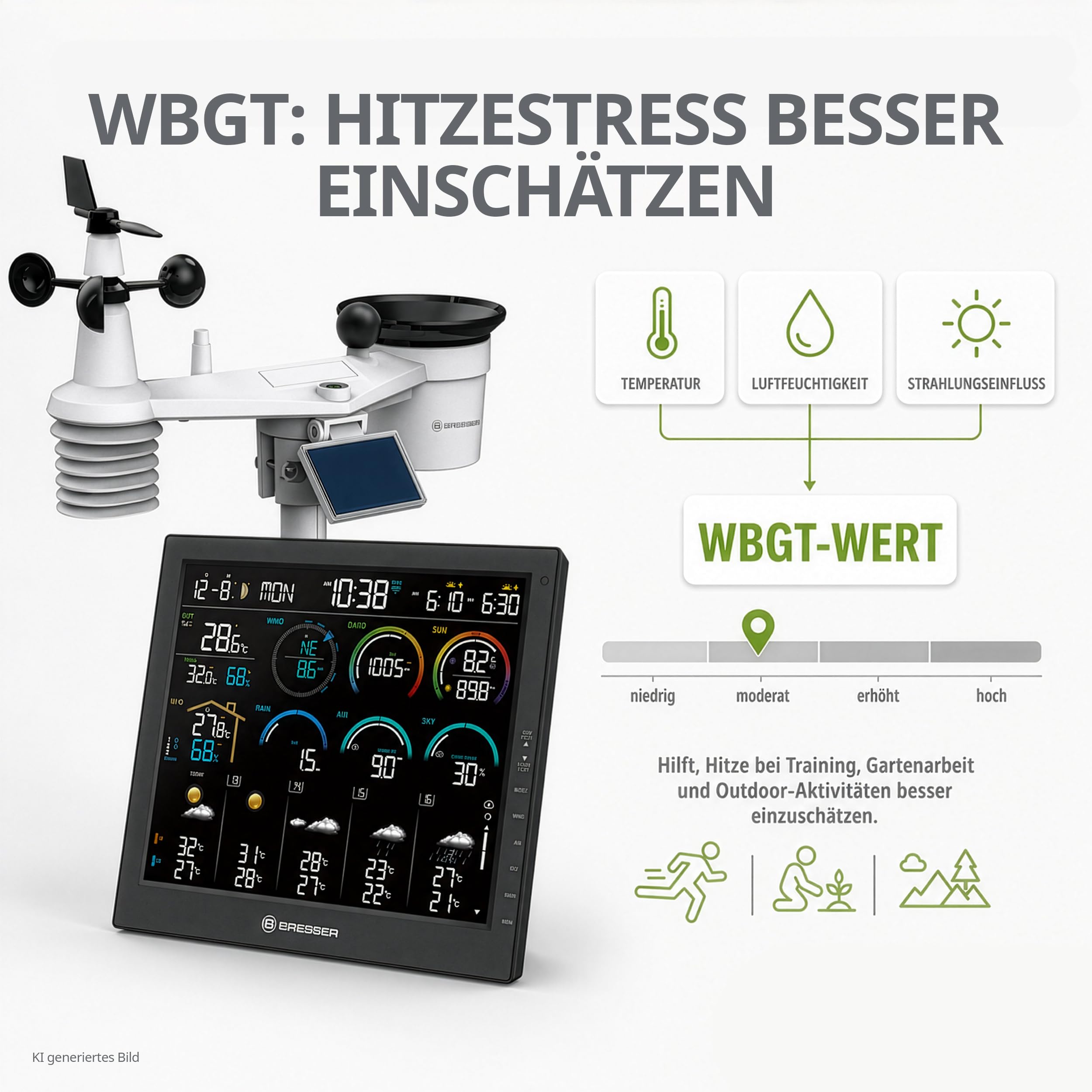 Bresser 4CAST Profi WLAN Wetterstation Funk mit 8 in 1 Außensensor | Innentemperatur und Außentemperatur, Luftfeuchtigkeit, Regenmesser, Windmesser, 14 Tage Wettervorhersage, App, WBGT