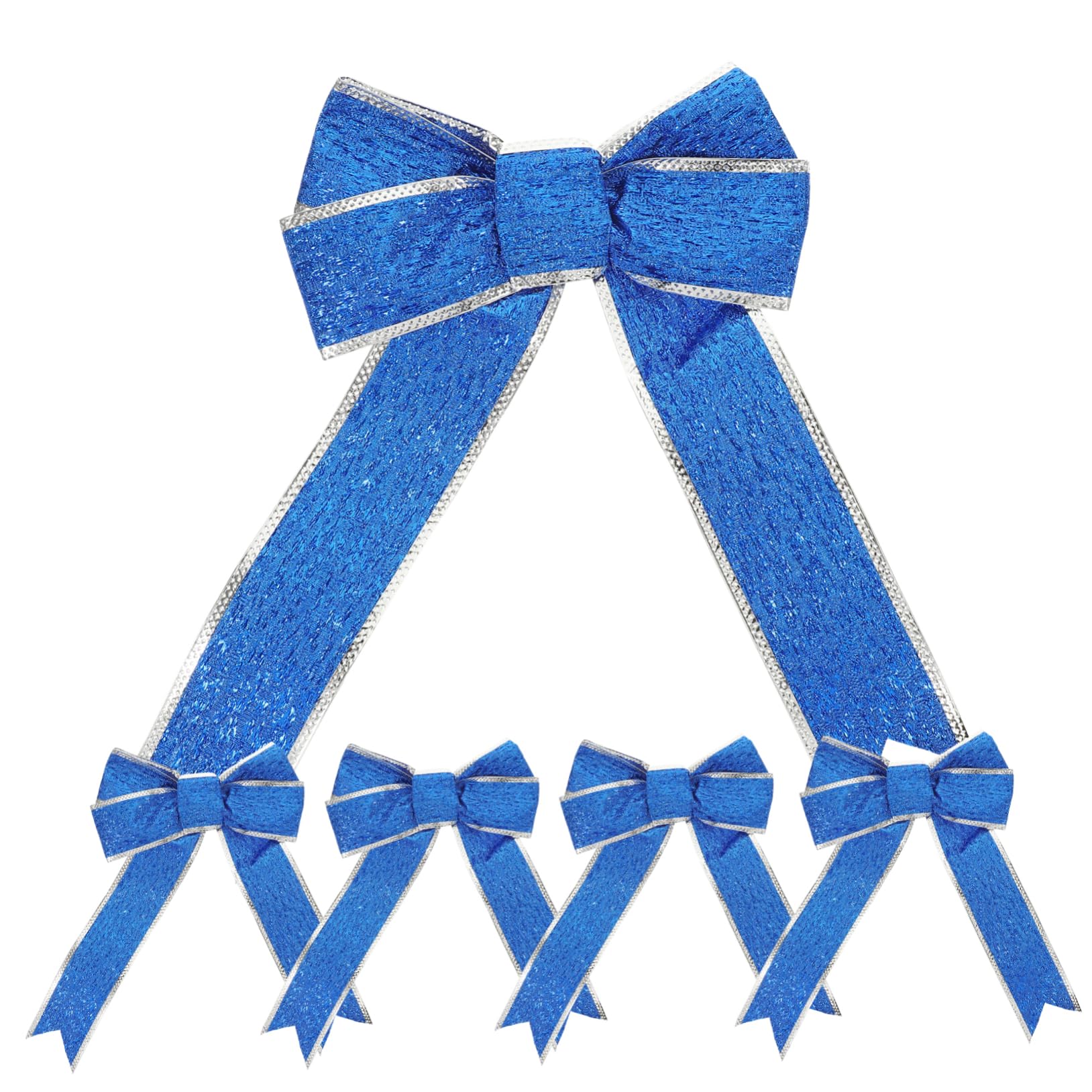 ABOOFAN 5pezzi Fiocco di Nastro Natalizio in Poliestere Scintillante Nodo Regalo Decorazione per Albero di Natale Porta Parete Tavolo Blu