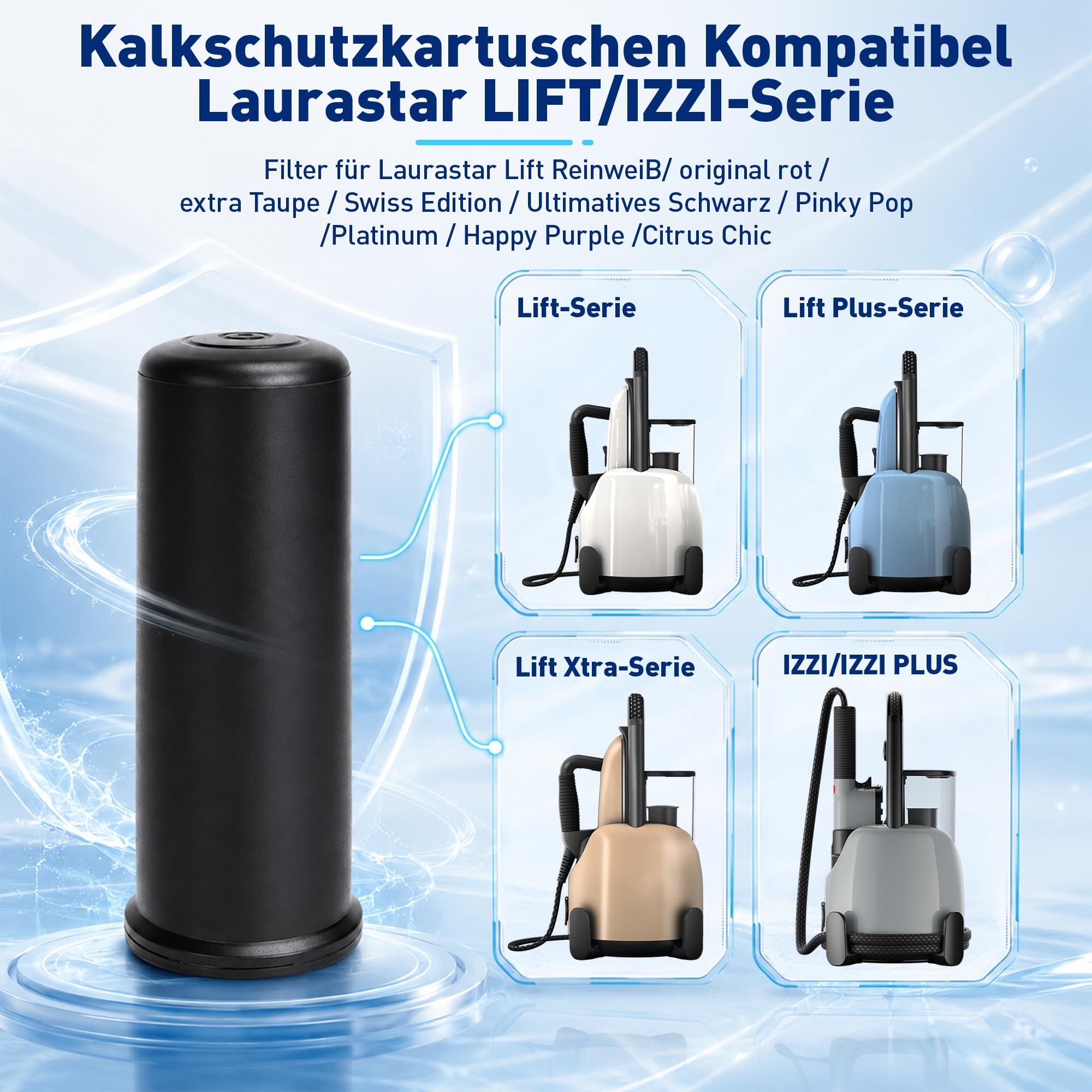 3 Stück Kalkschutzkartuschen für Laurastar Lift/Lift Plus/Lift Xtra Dampfbügelstationen Kalkschutz Korrosionsschutz Water Filter