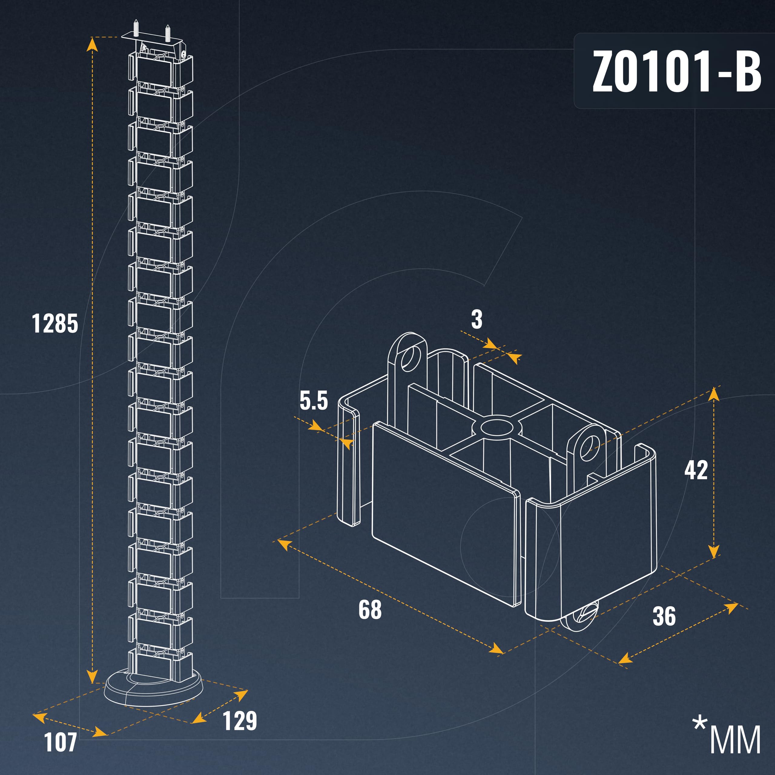 RICOO Uniwersalny kanał kablowy do zarządzania kablami do biurka Z0101-B długość 128 cm elastyczny kręgosłup korytko kablowe kanał kablowy wąż kablowy prowadzenie kabli, czarny