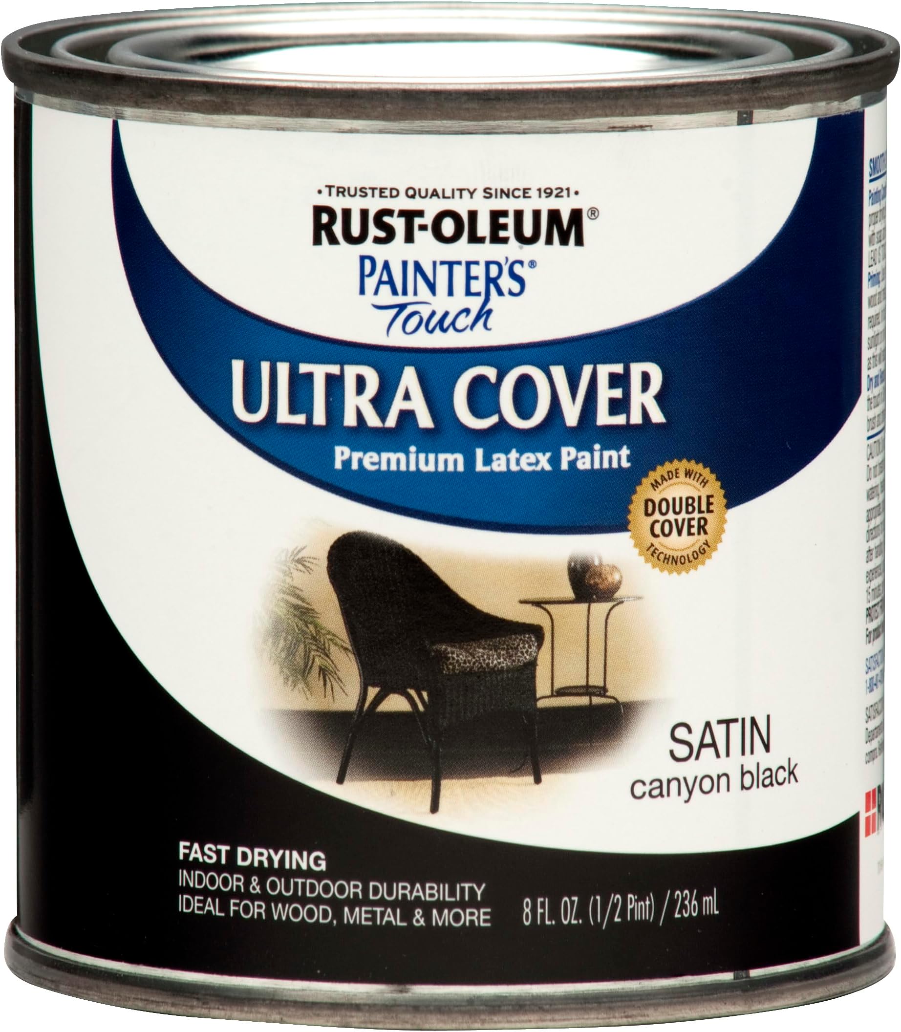 267249 Painter's Touch Ultra Cover Premium Latex Brush Paint, Half Pint, Satin Canyon Black