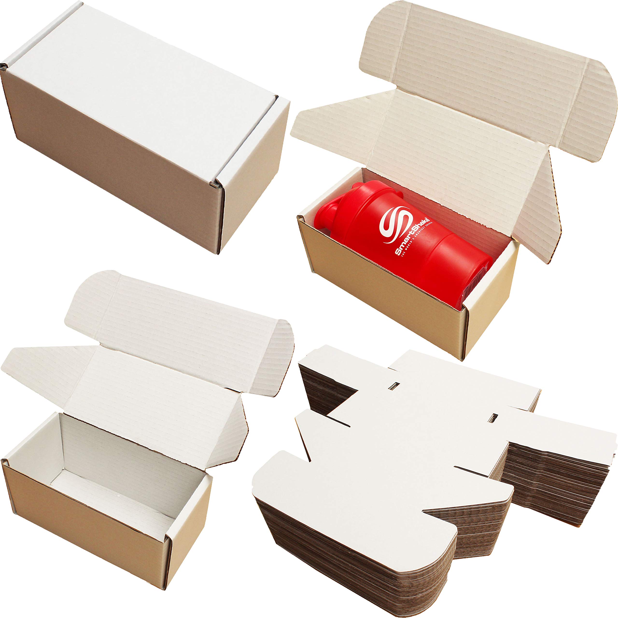 Meg4tec Brown 8X4x4" White Shipping Boxes Cardboard Postal Mailing Gift Packet Small Parcel (10)
