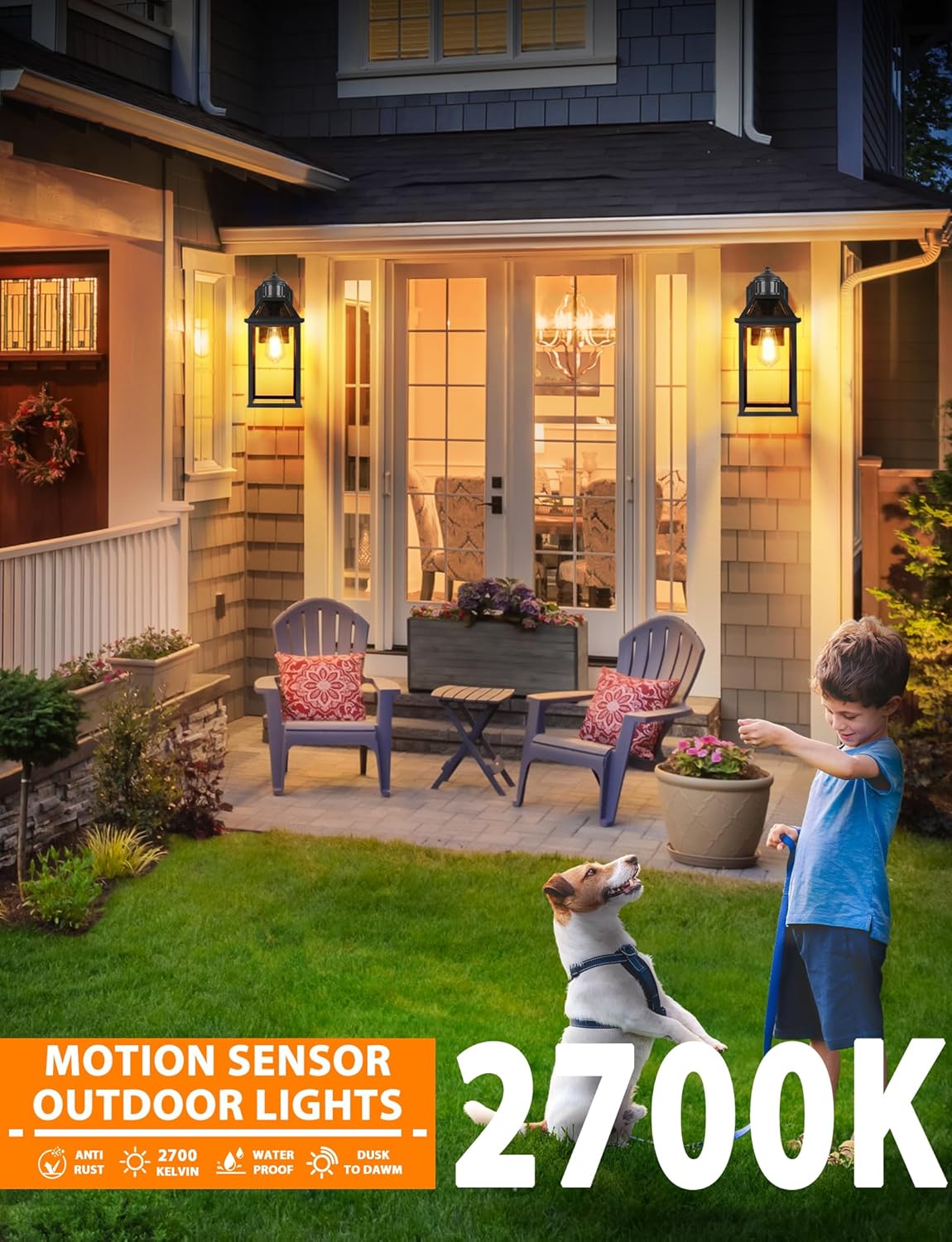 Porch Light with GFCI Outlet, 14'' Large Motion Sensor Outdoor Lights for House, Waterproof Exterior Lighting Fixtures, Black Anti-Rust Outside Wall Mount Sconce for Patio Front Door Entryway, E26