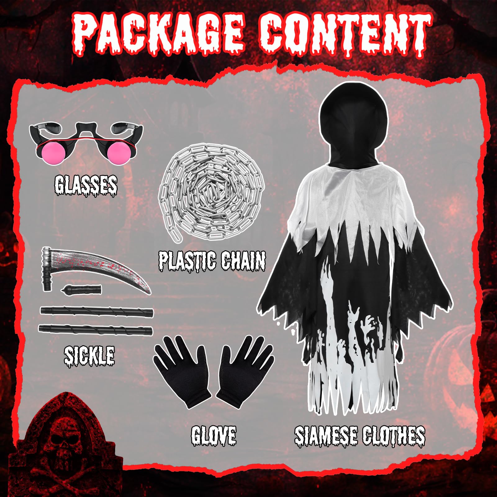 Matreeglam Grim Reaper Costume Adults Kids, Halloween Costumes Set including gloves Glasses - Image 3