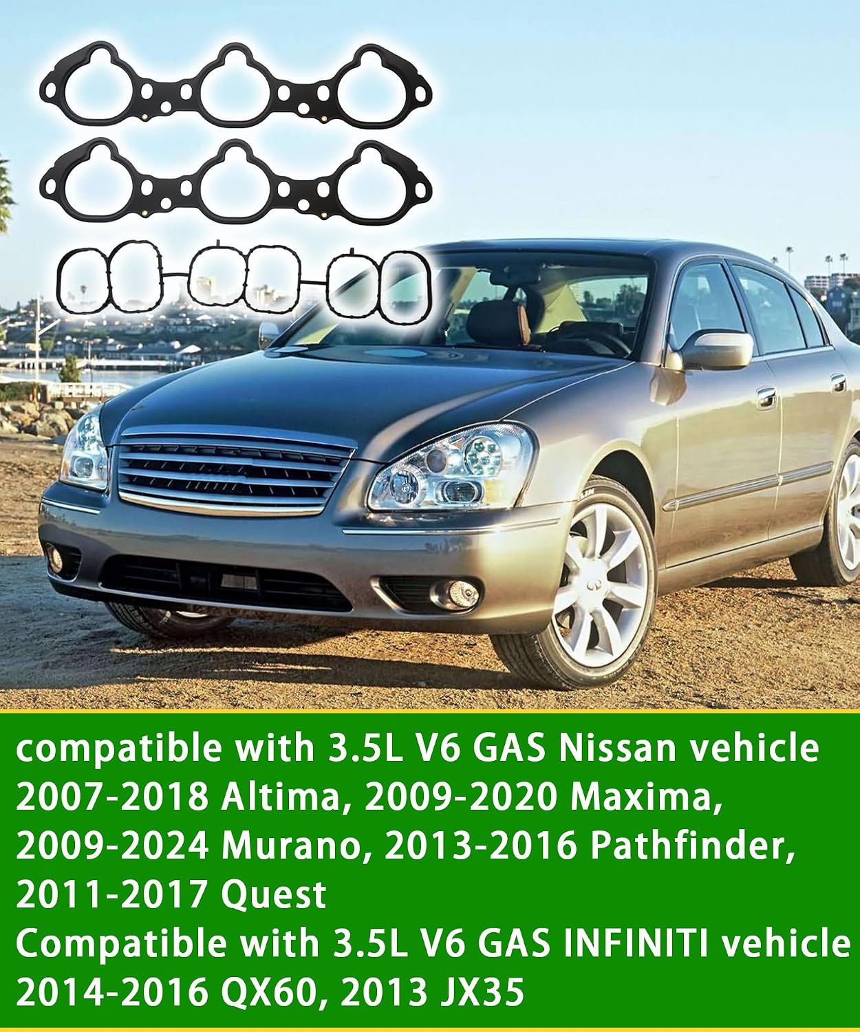 2 Pcs Intake Manifold Gasket Set Compatible with Nissan Infiniti Vehicle 3.5L V6 Gas 2007-2024 Altima Maxima Murano Pathfinder Quest 2014-2016 QX60 JX35, Replace MS97143 MS19450 MS 97143