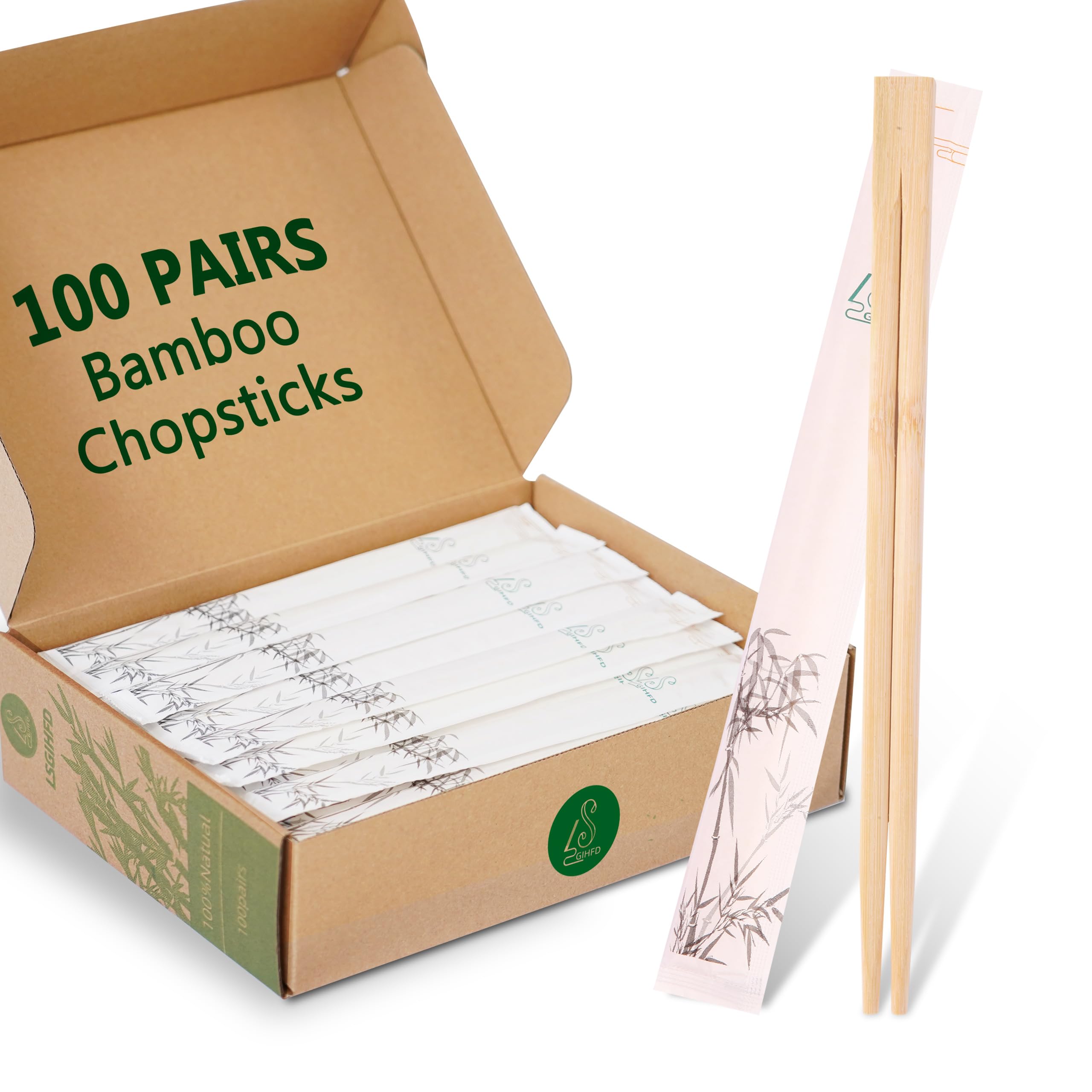 Disposable Bamboo chopsticks (100PAIRS) Sturdy Smooth,Individually Wrapped Wooden Chopsticks Best for Korean Japanese Sushi & Asian Dishes,chopsticks surface smooth without debris.